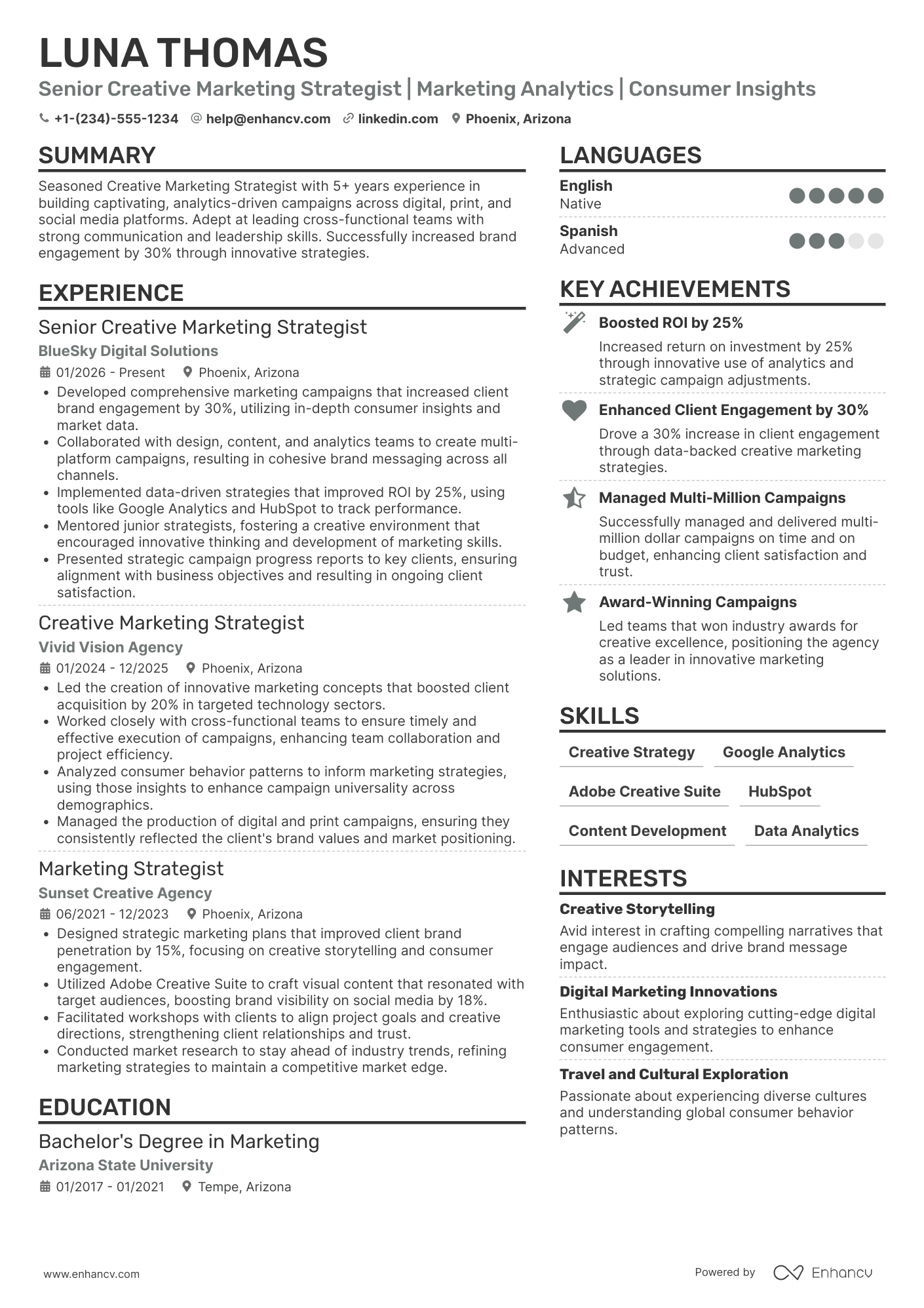 Senior Creative Marketing Strategist Resume Example