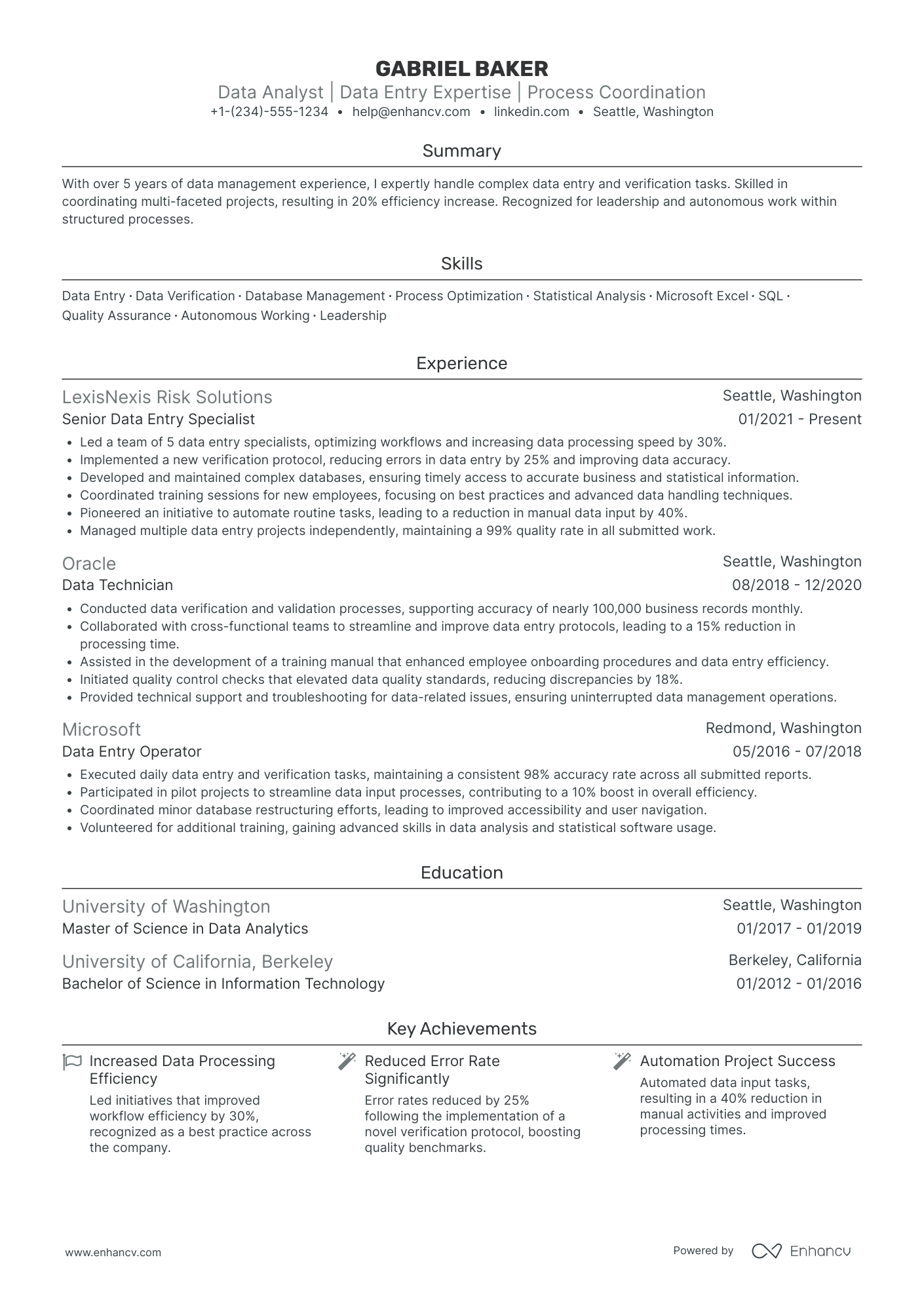 Data Entry Consultant Resume Example