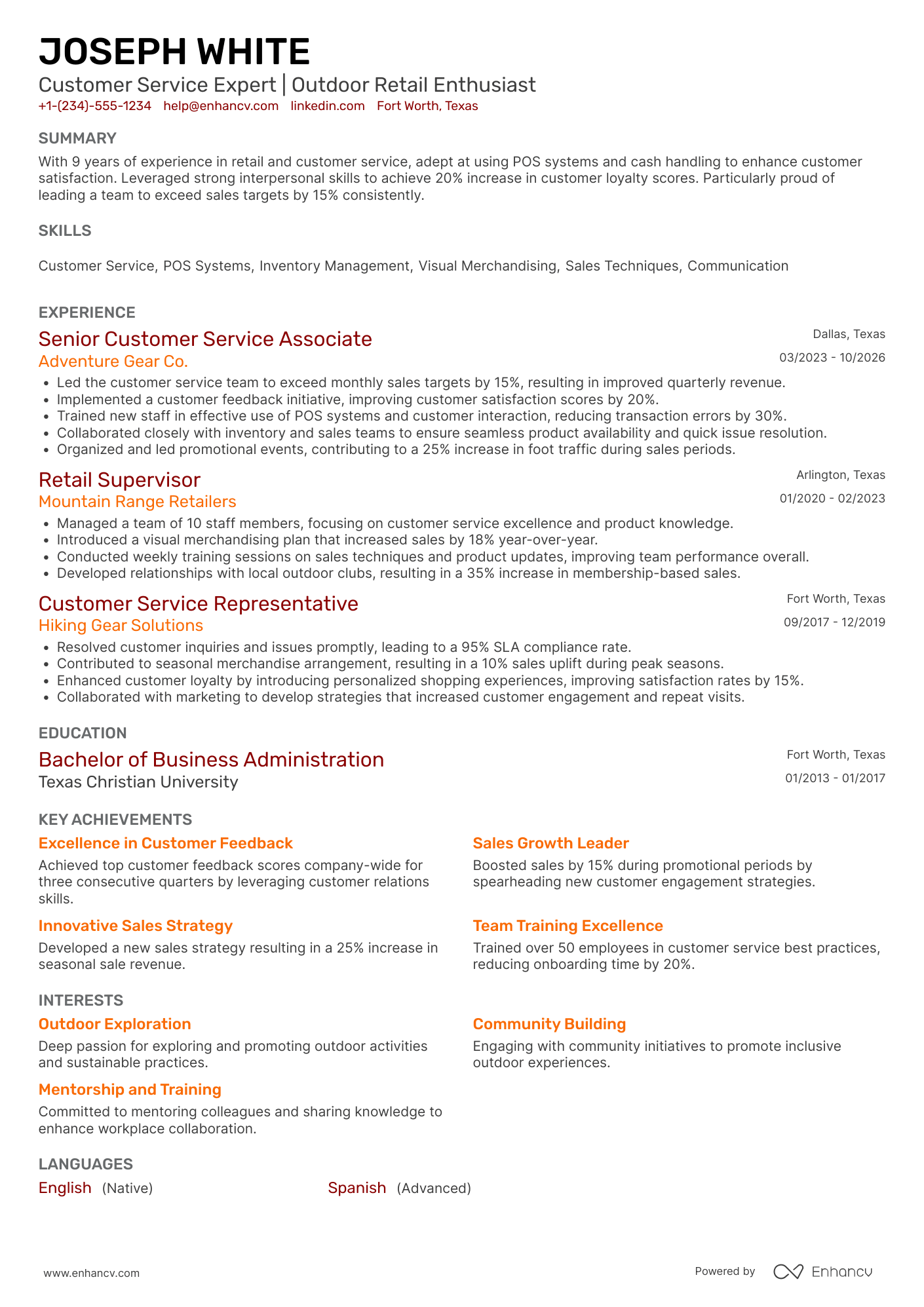 Customer Service Retail Clerk Resume Example