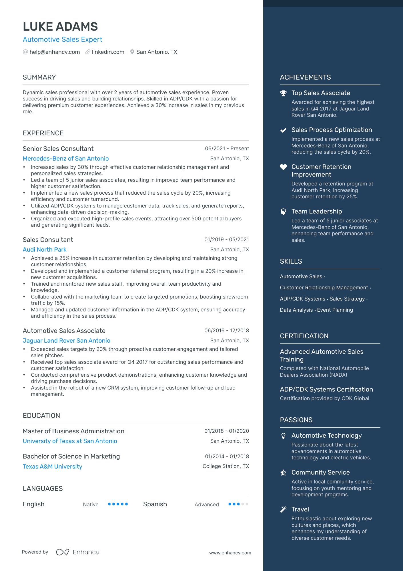 Automotive Sales Consultant Resume Example