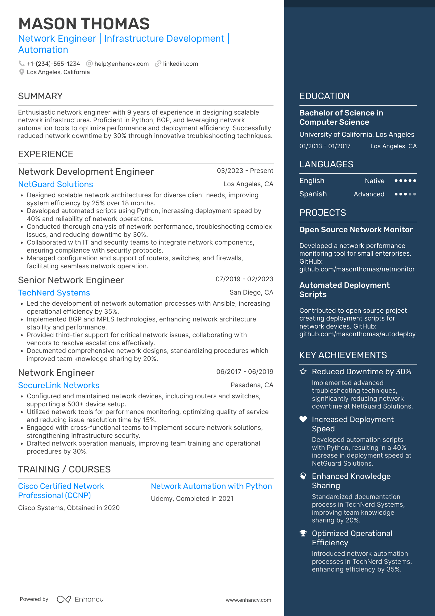 Network Development Engineer Resume Example