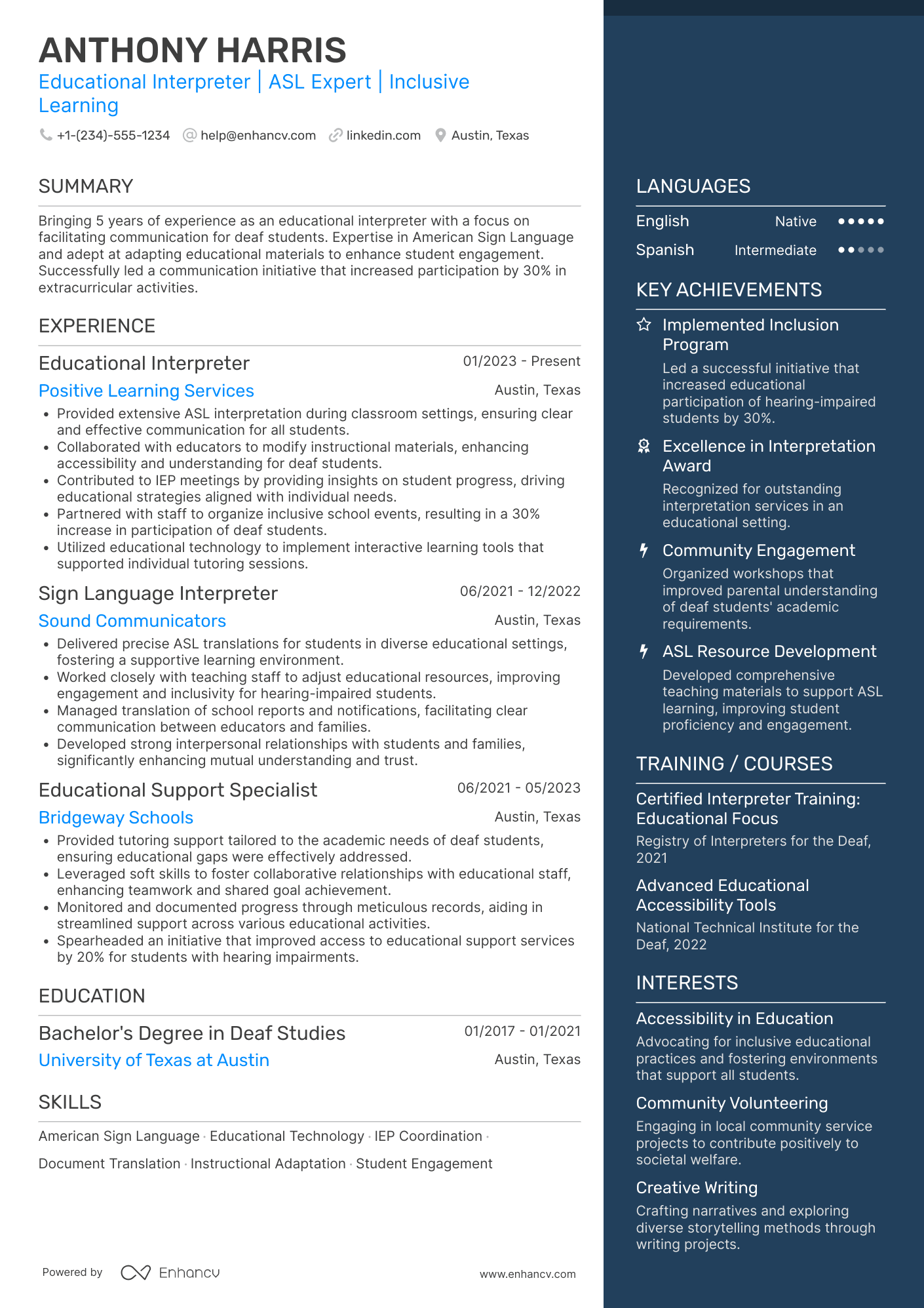 Educational Interpreter Resume Example