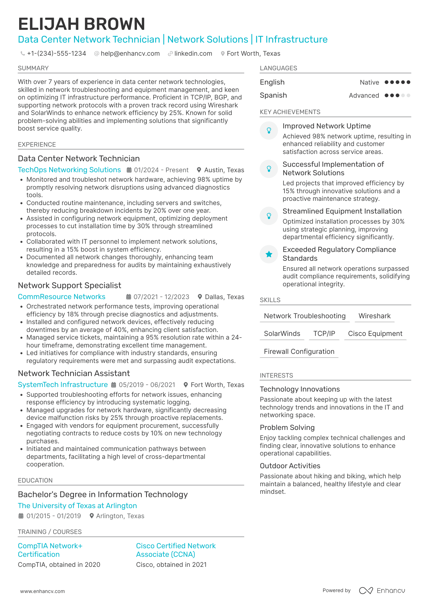 Data Center Network Technician Resume Example