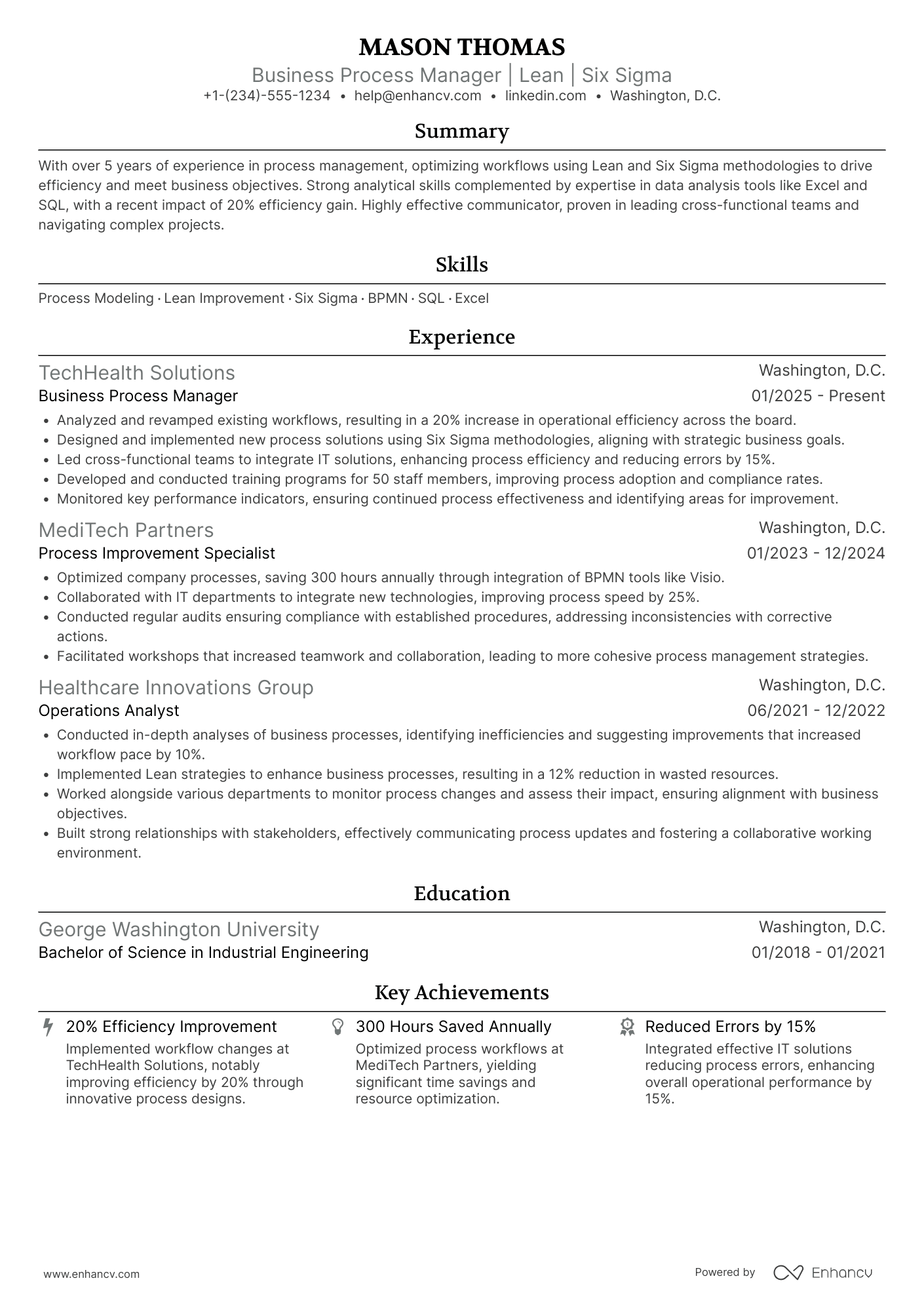 Business Process Manager Resume Example