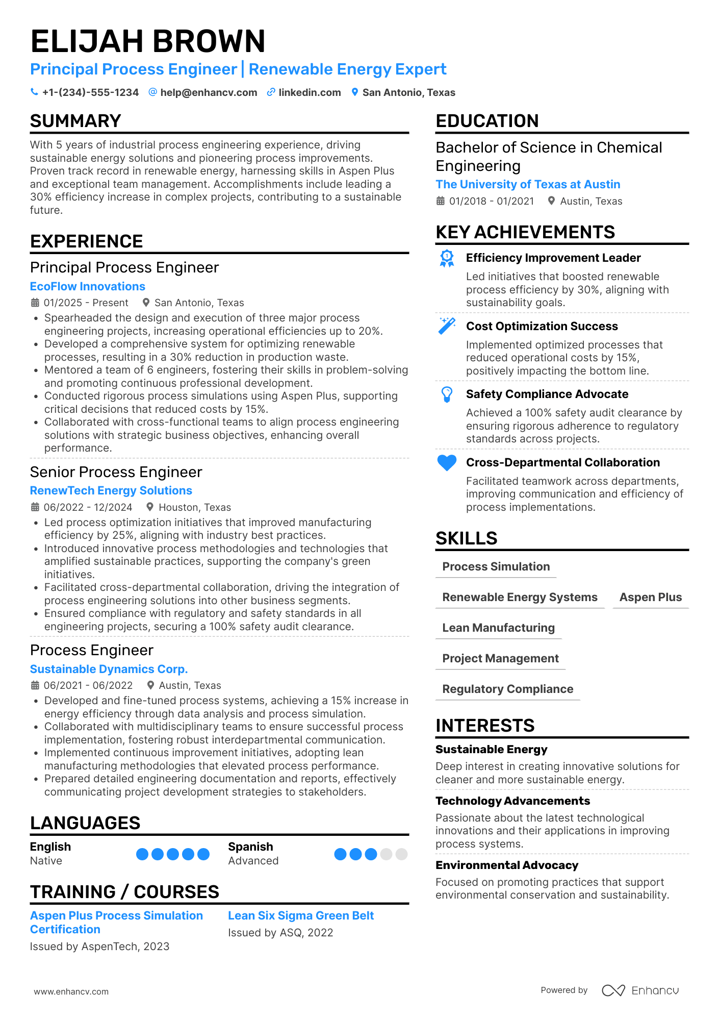 Principal Process Engineer Resume Example