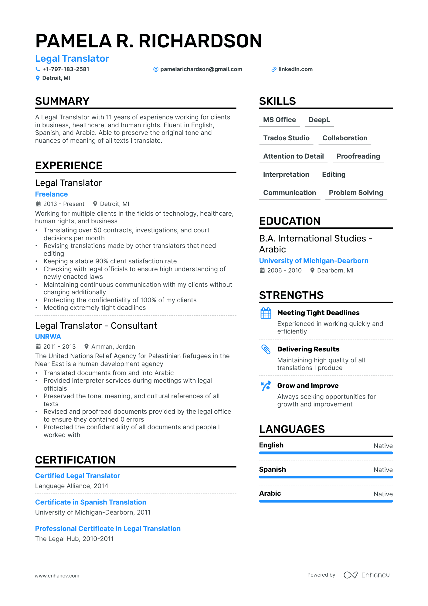 Legal Translator Resume Example