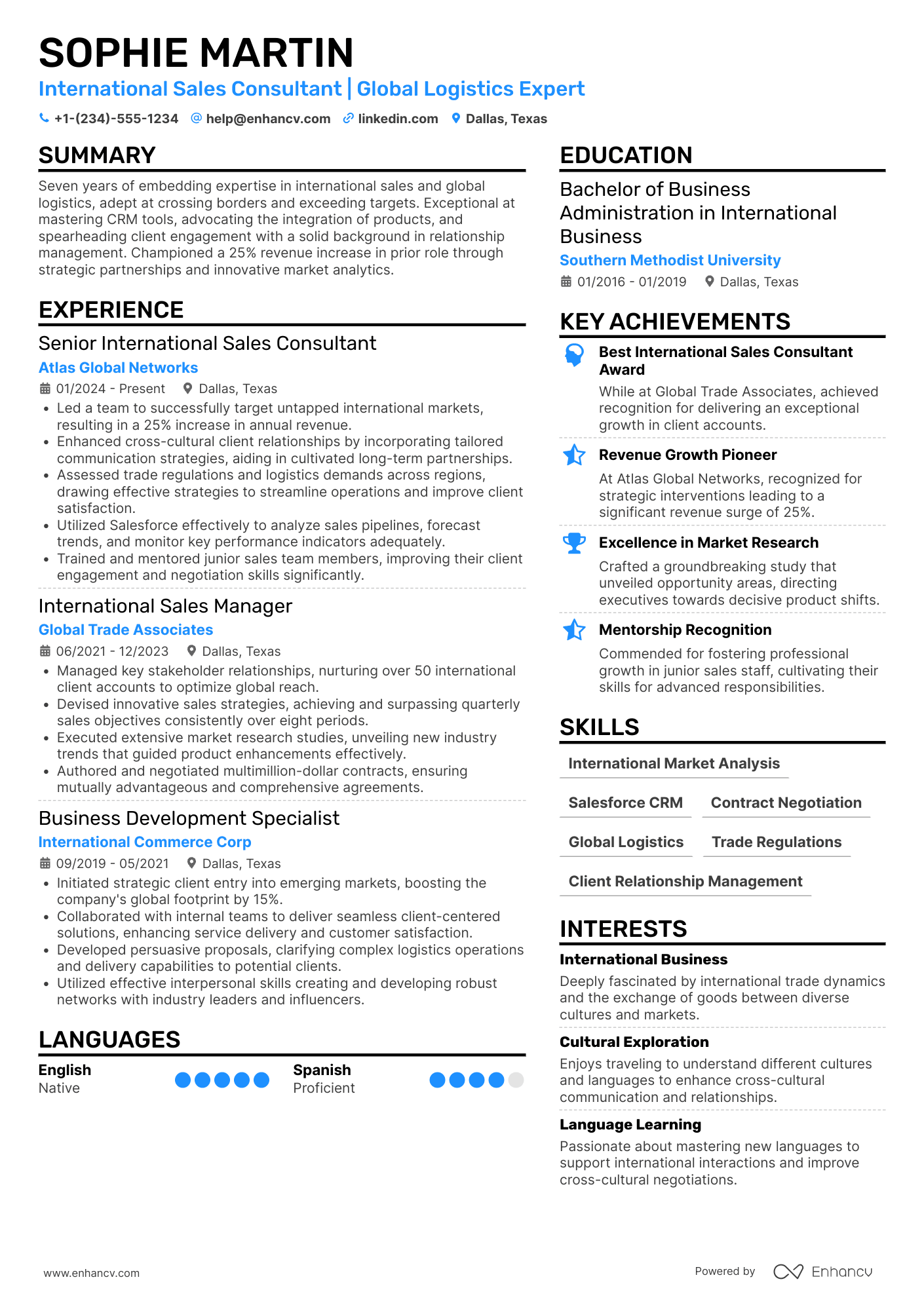 International Sales Consultant Resume Example