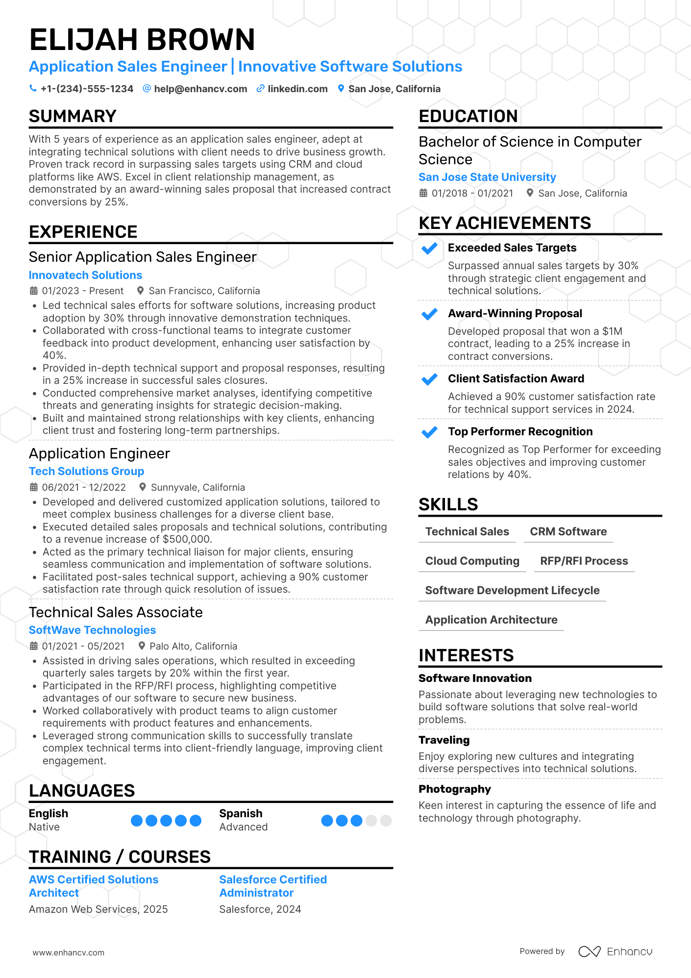 Application Sales Engineer Resume Example