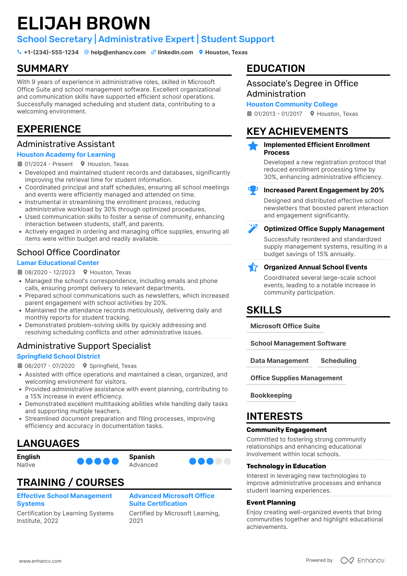 School Secretary Resume Example