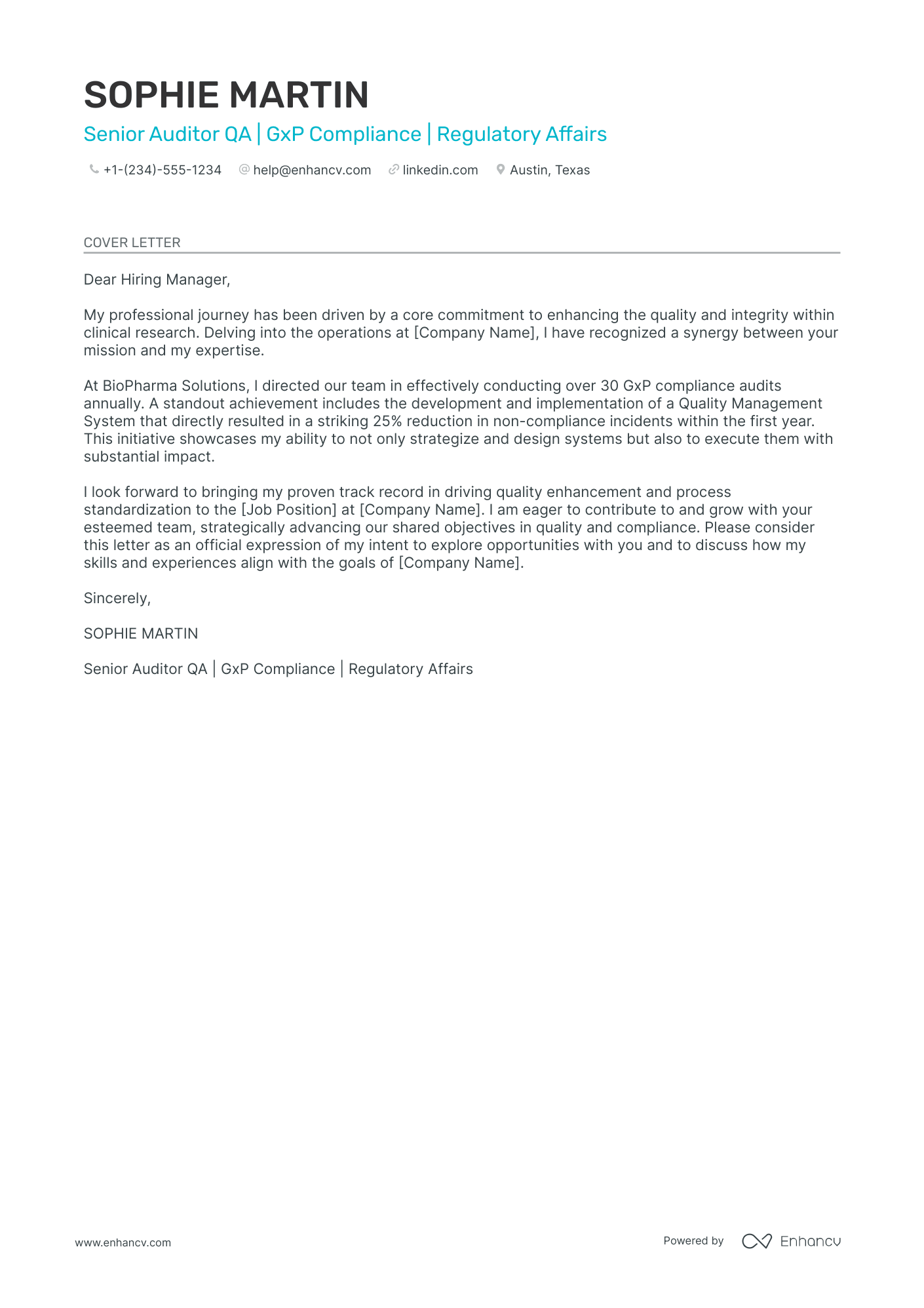 Quality Assurance Auditor Resume Example