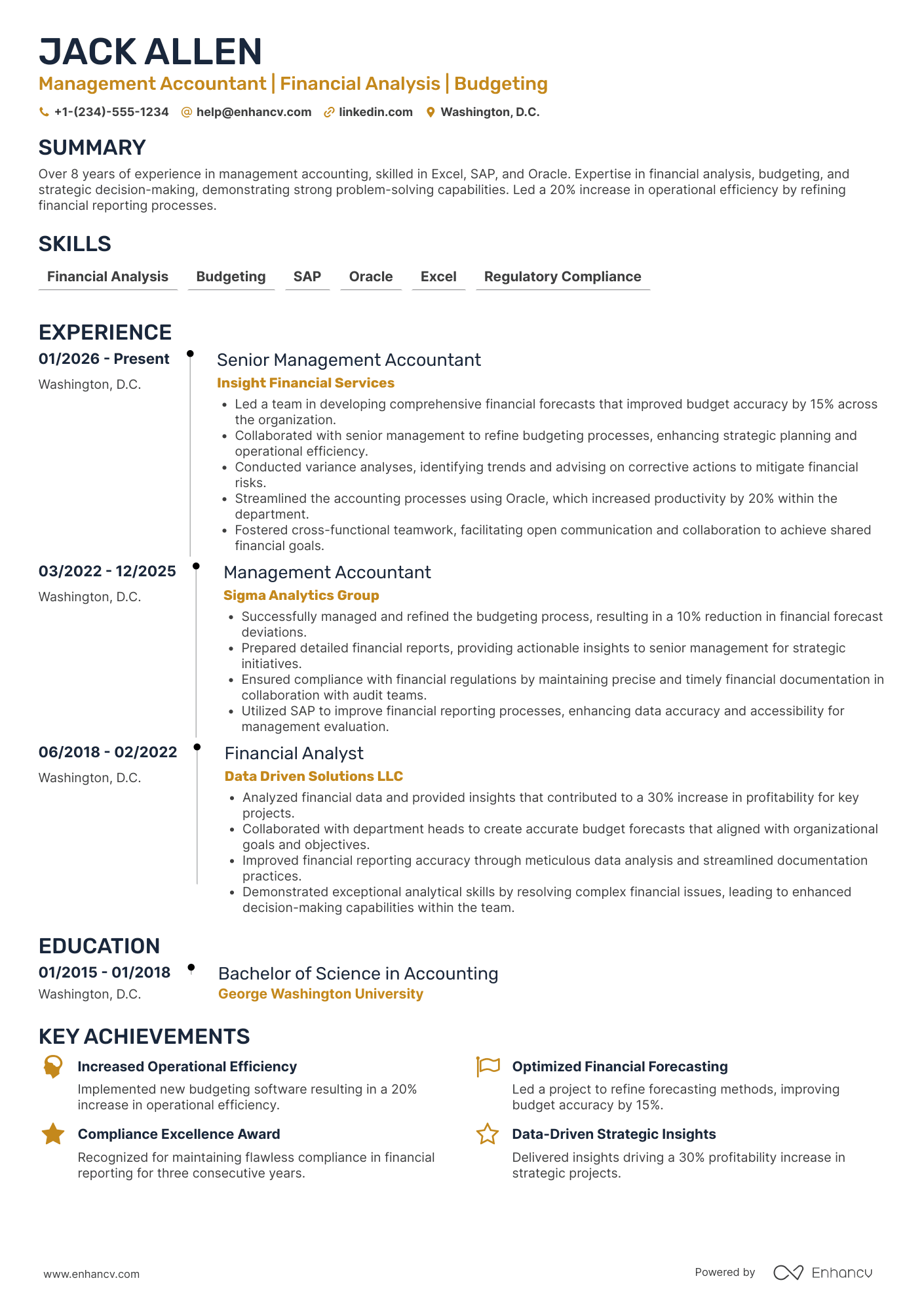 Management Accounting Resume Example