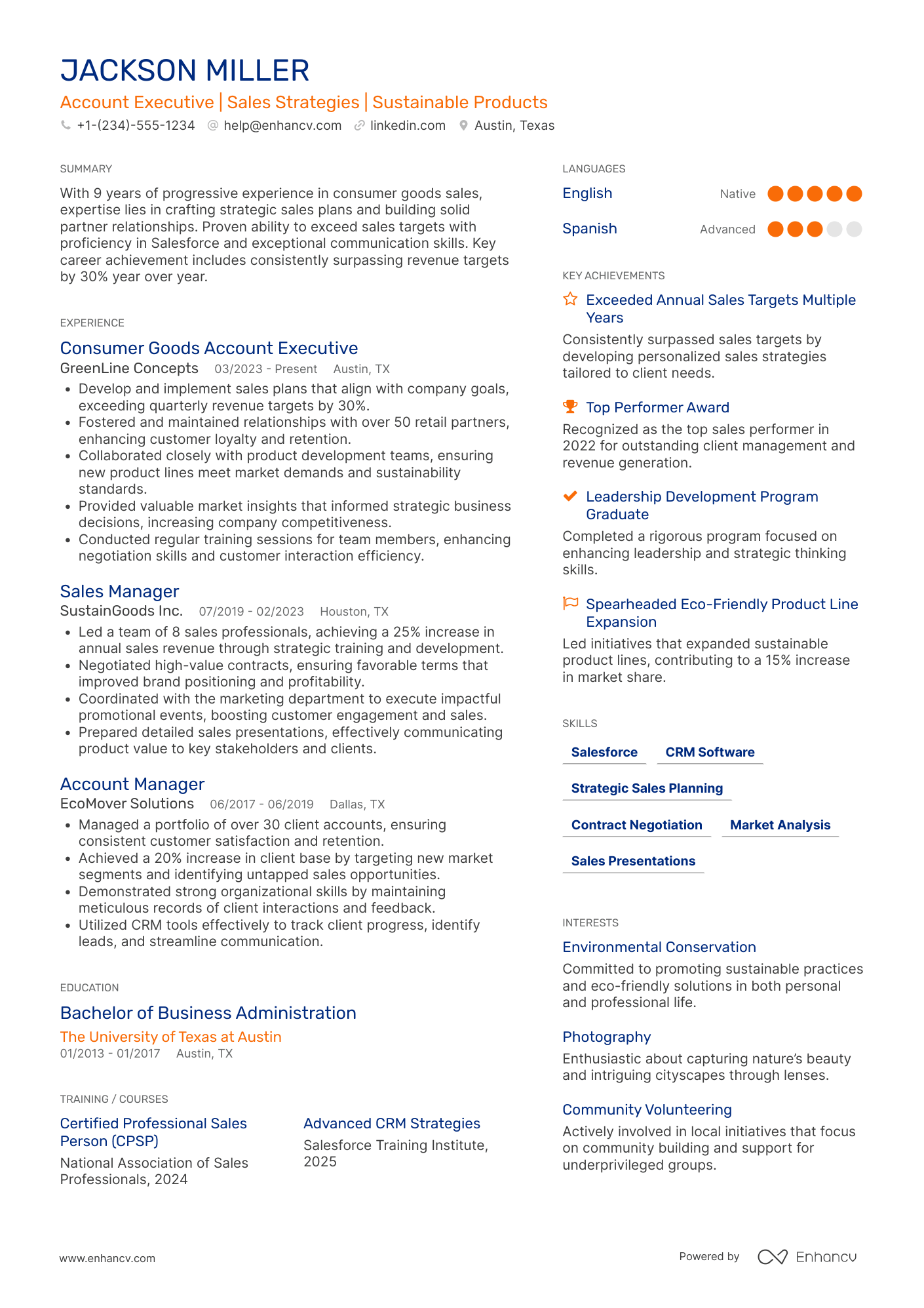 Consumer Goods Account Executive Resume Example