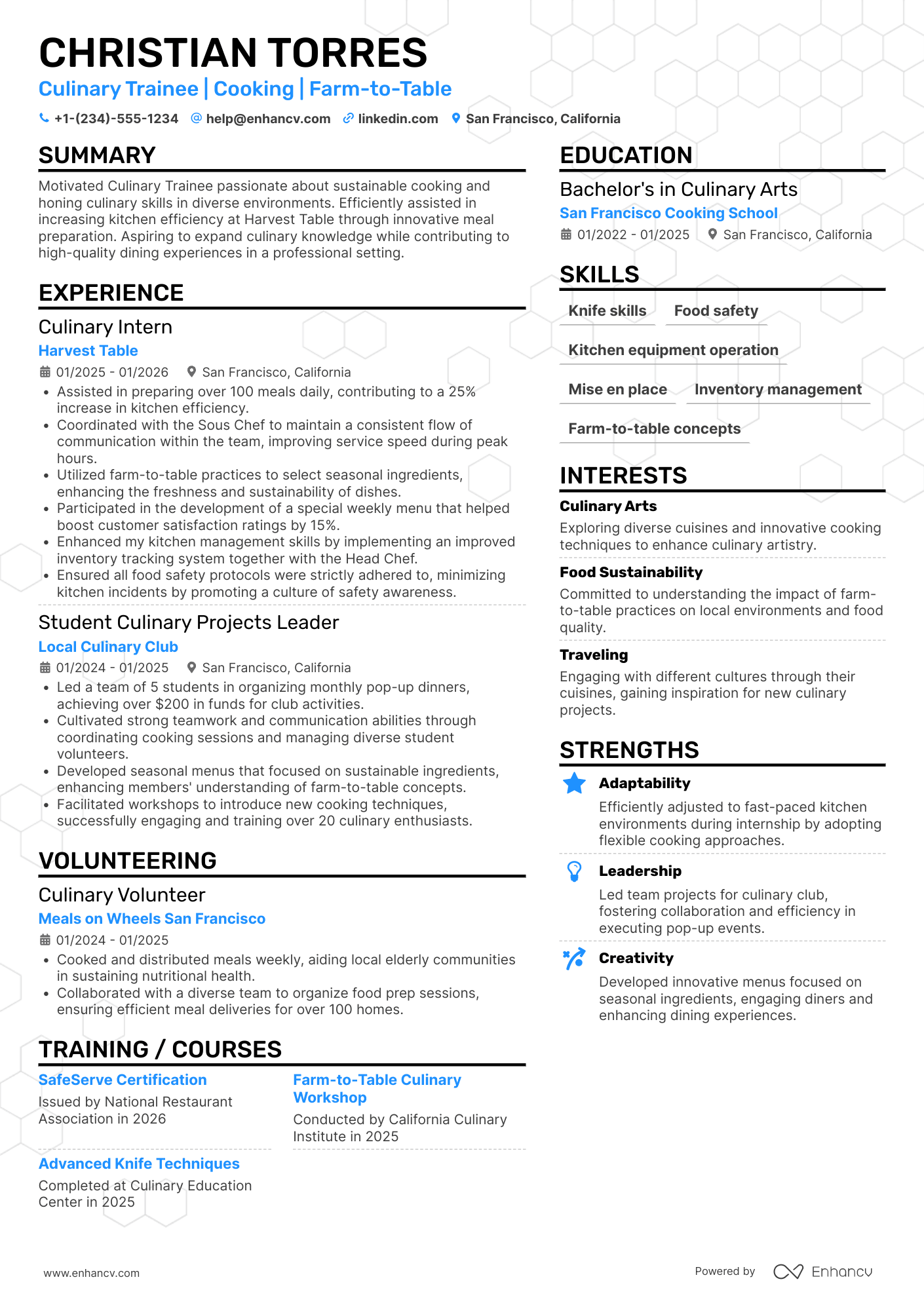 Culinary Trainee Resume Example