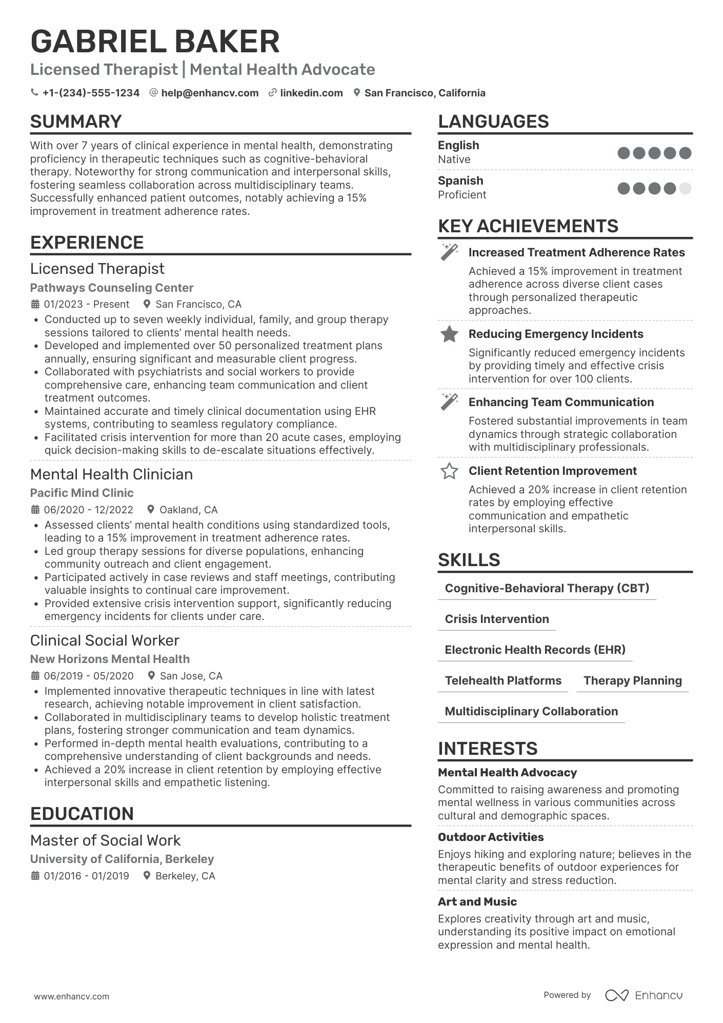 Licensed Therapist Resume Example