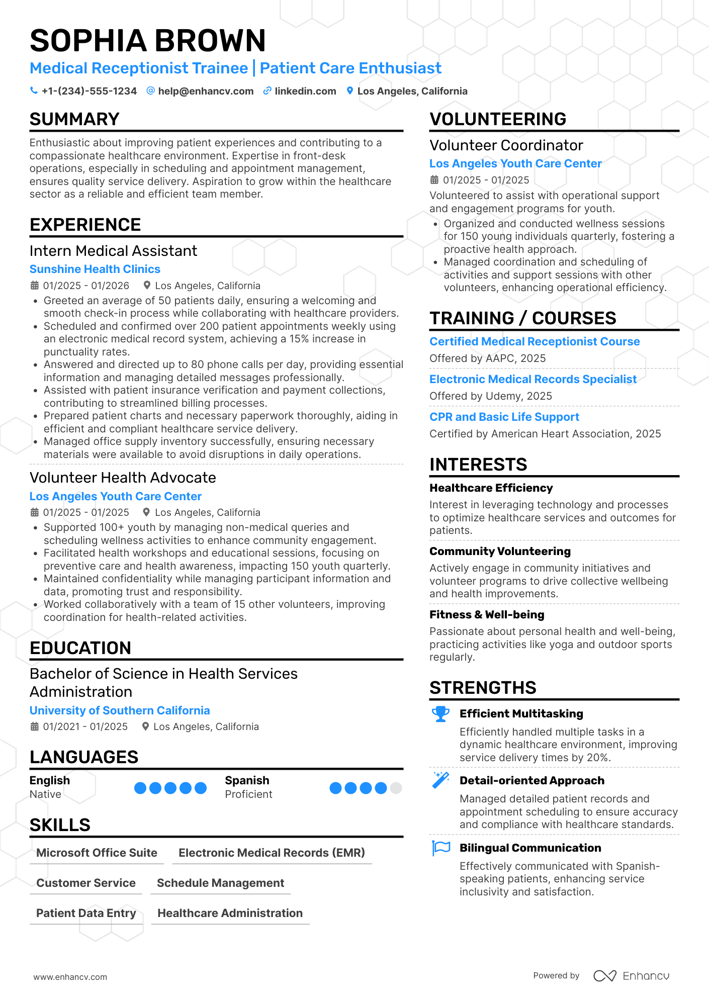 Medical Receptionist Trainee Resume Example