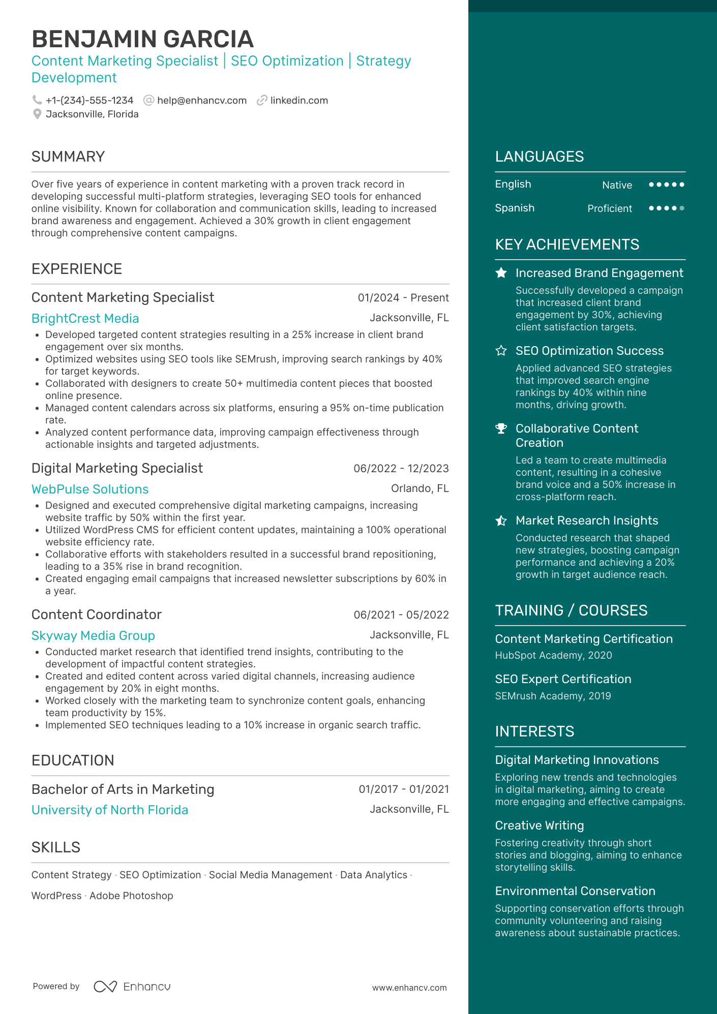 Content Marketing Resume Example