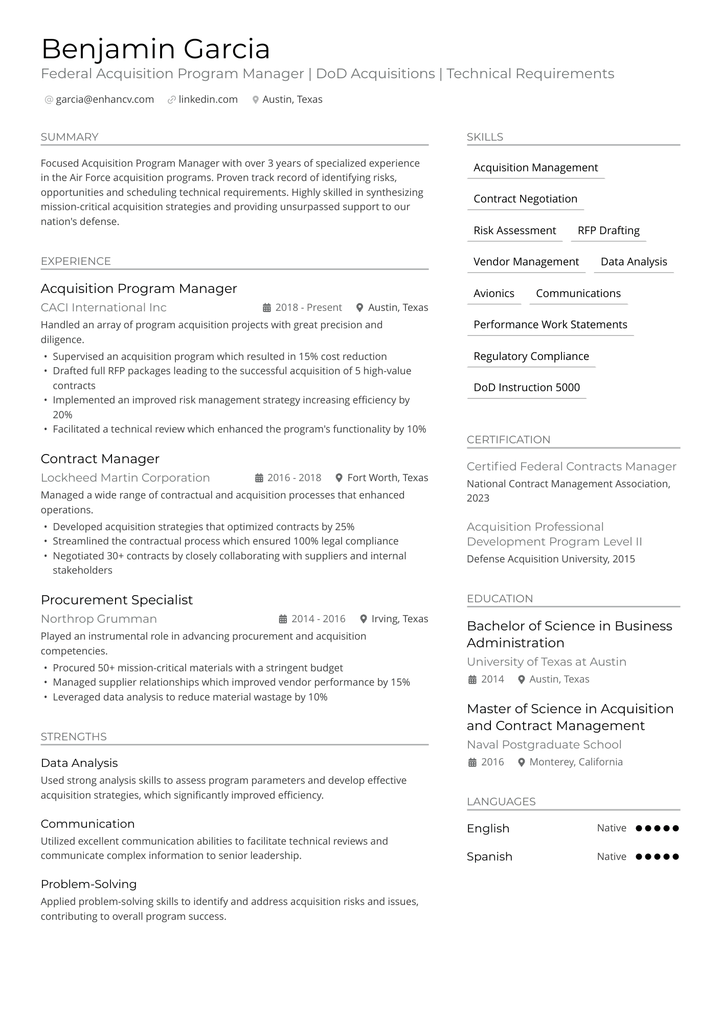 Acquisition Program Manager Resume Example