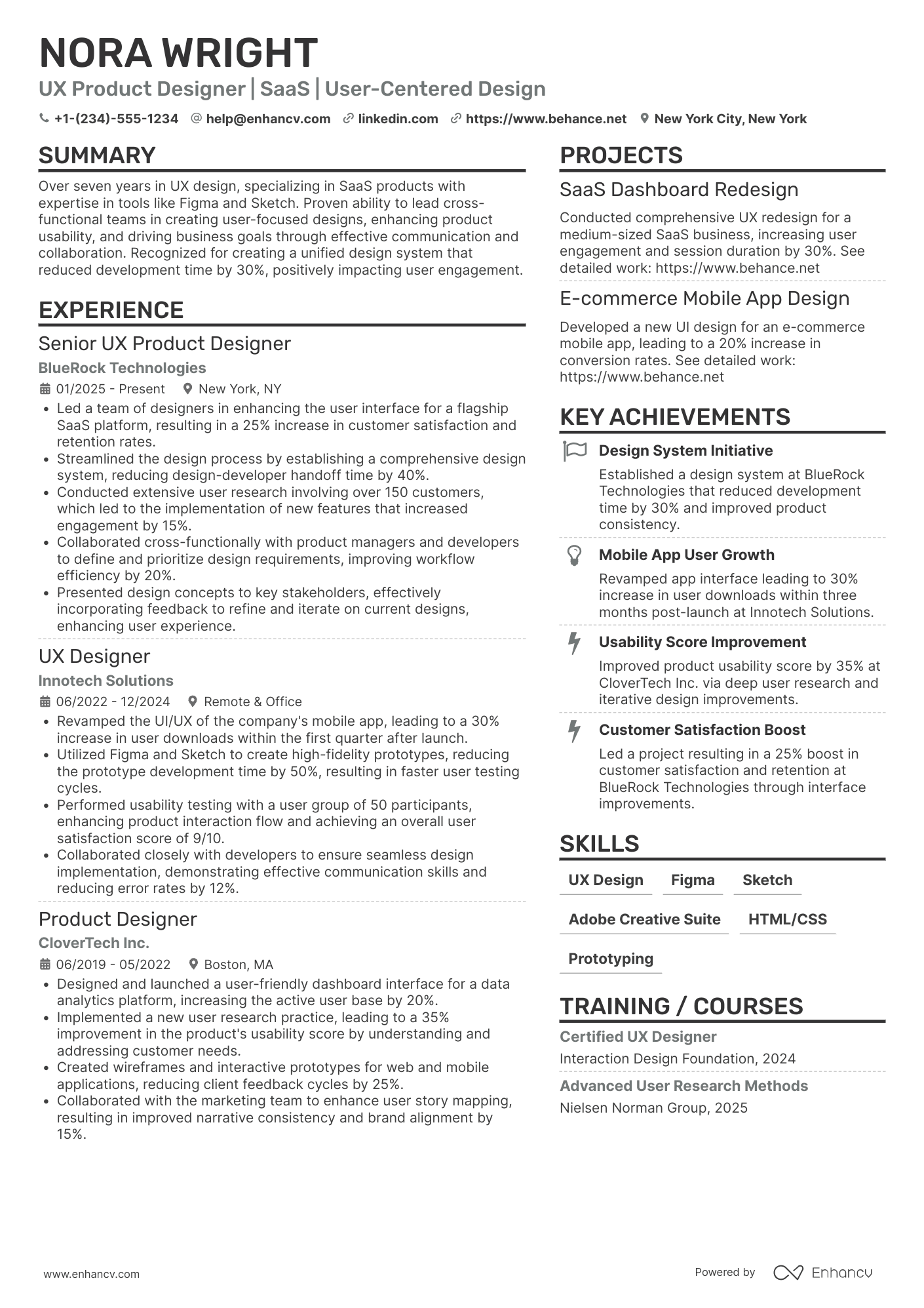 UX Product Designer Resume Example