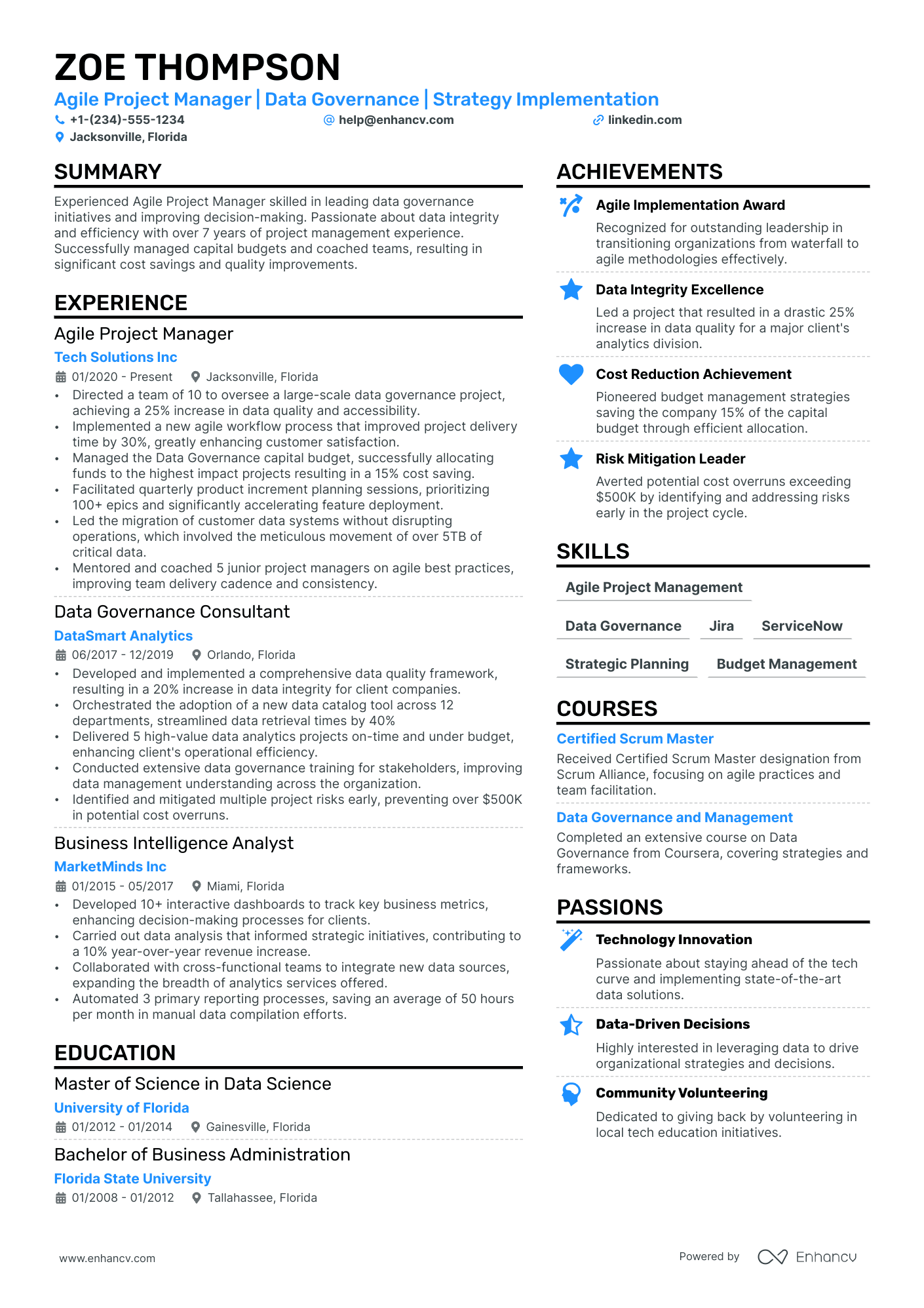 Agile Project Manager Resume Example