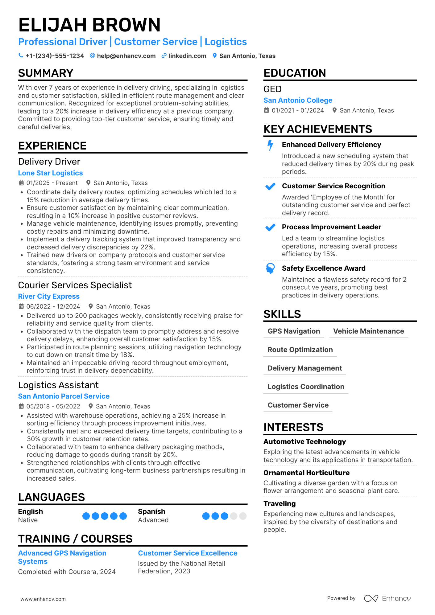 Floral Delivery Driver Resume Example