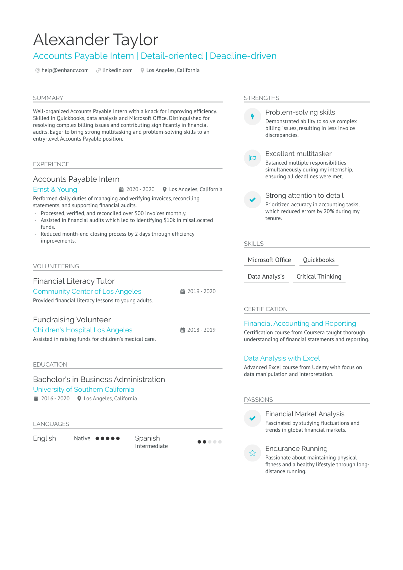 Entry Level Accounts Payable Resume Example