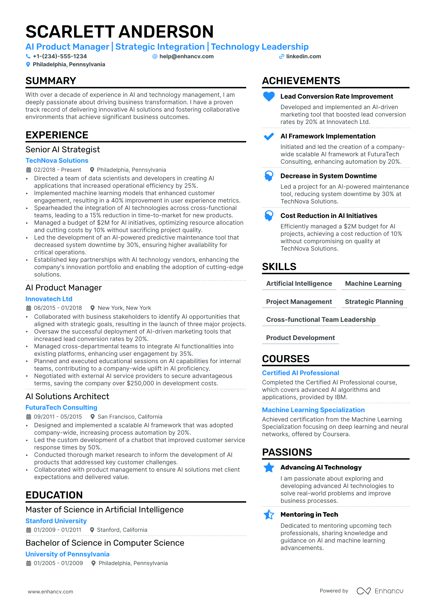 AI Product Manager Resume Example