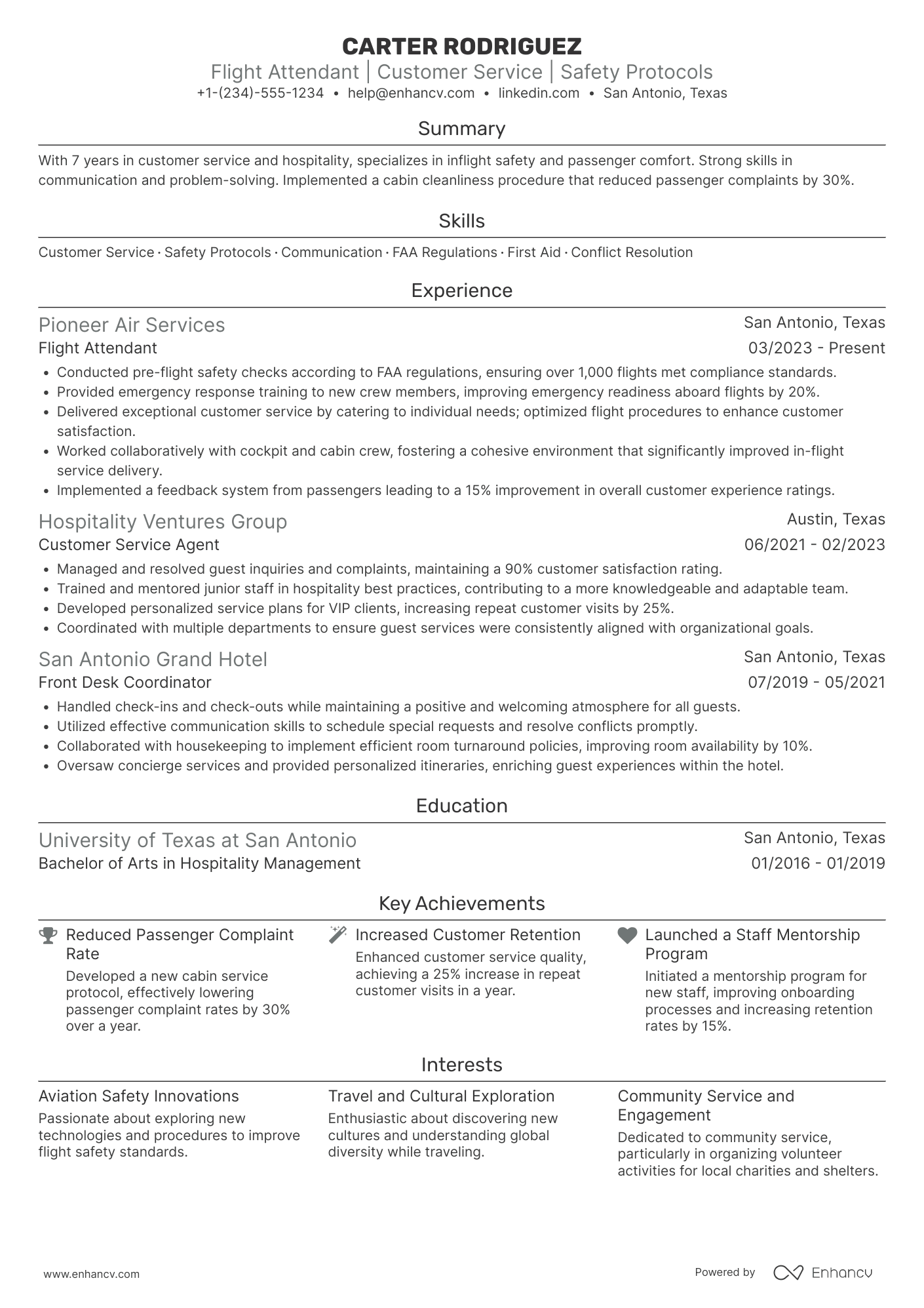 Commercial Airline Flight Attendant Resume Example