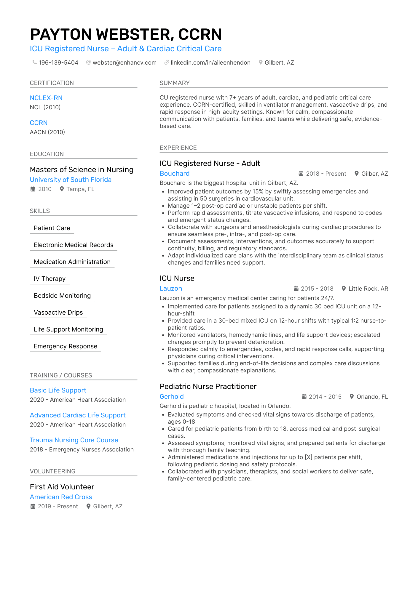 Critical Care Nurse Resume Example
