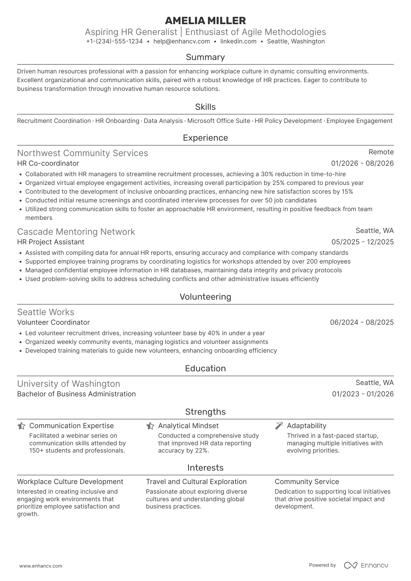 HR Generalist Intern Resume Example