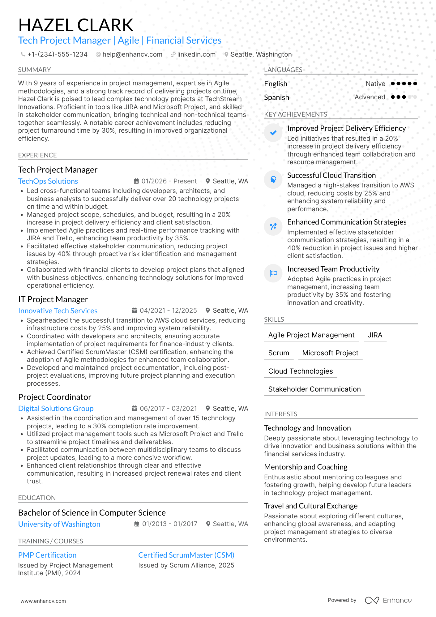 Tech Project Manager Resume Example