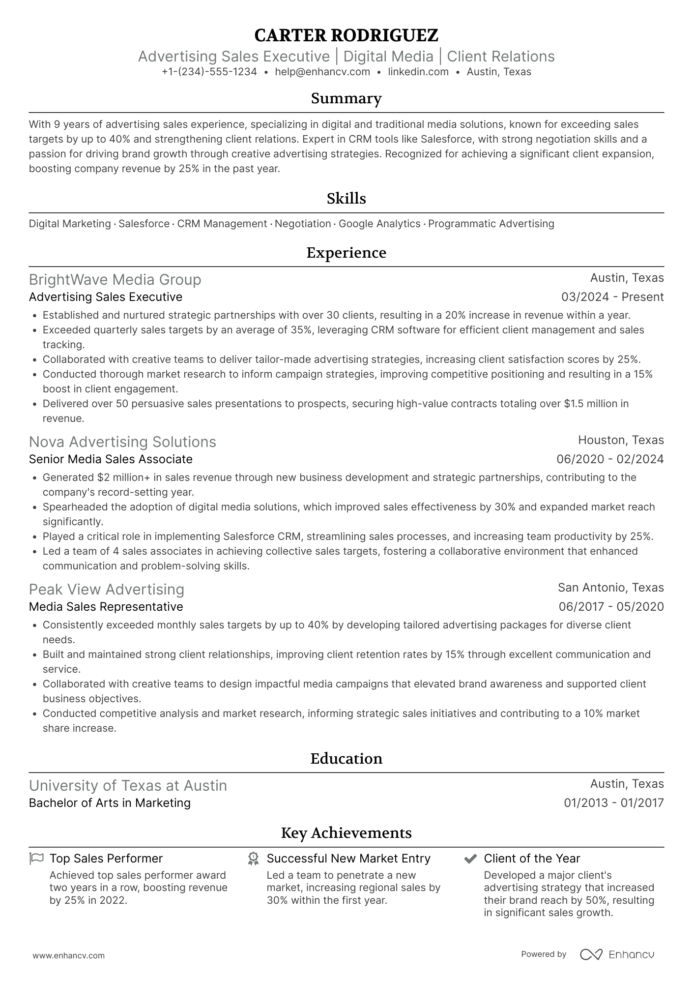 Advertising Sales Resume Example