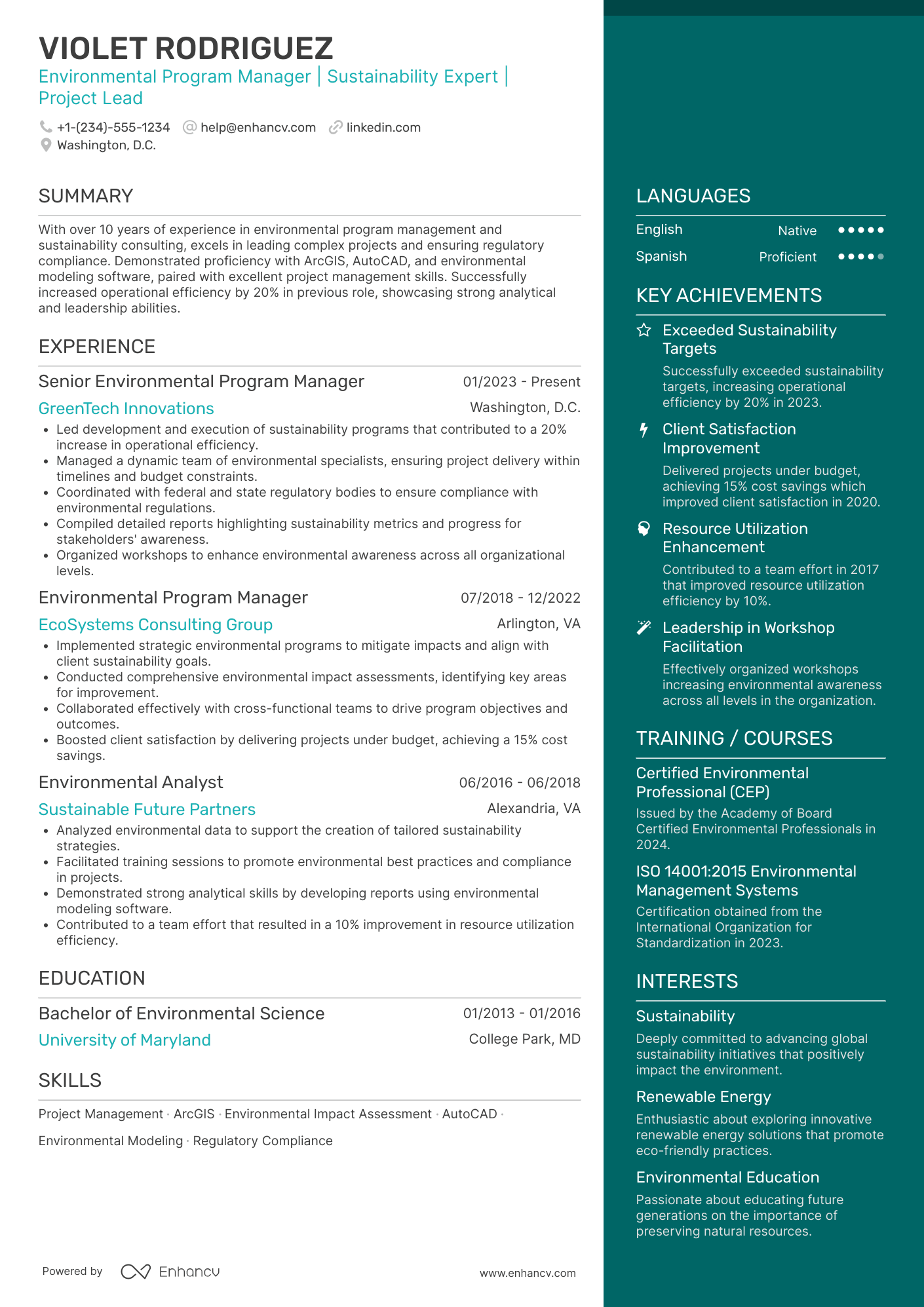 Environmental Program Manager Resume Example