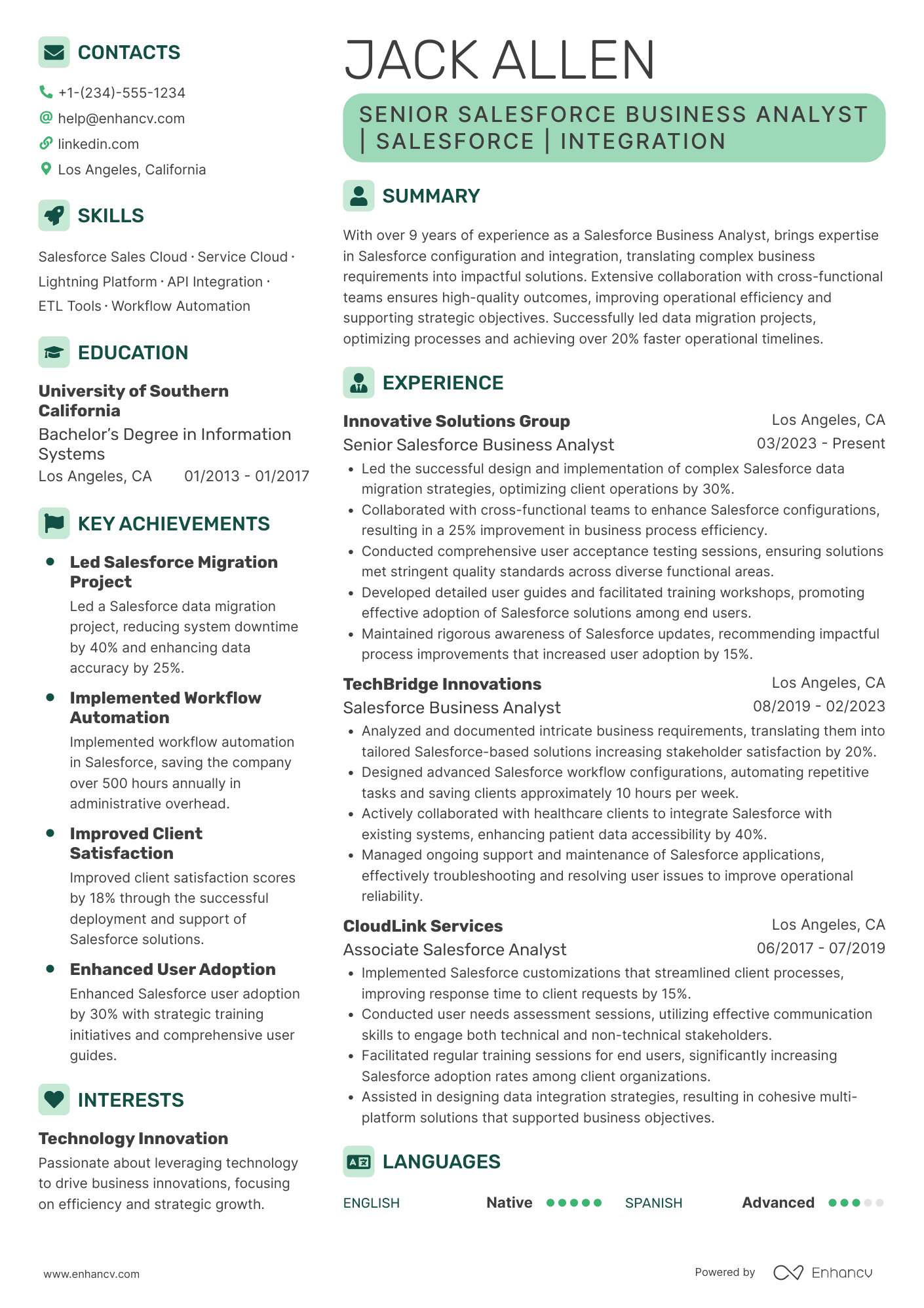 Senior Salesforce Business Analyst Resume Example