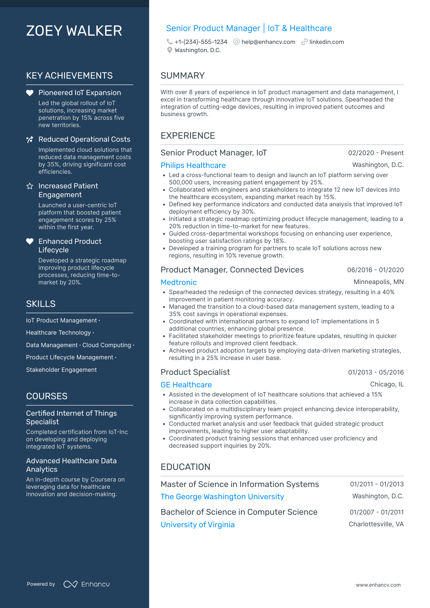 IoT Product Manager Resume Example