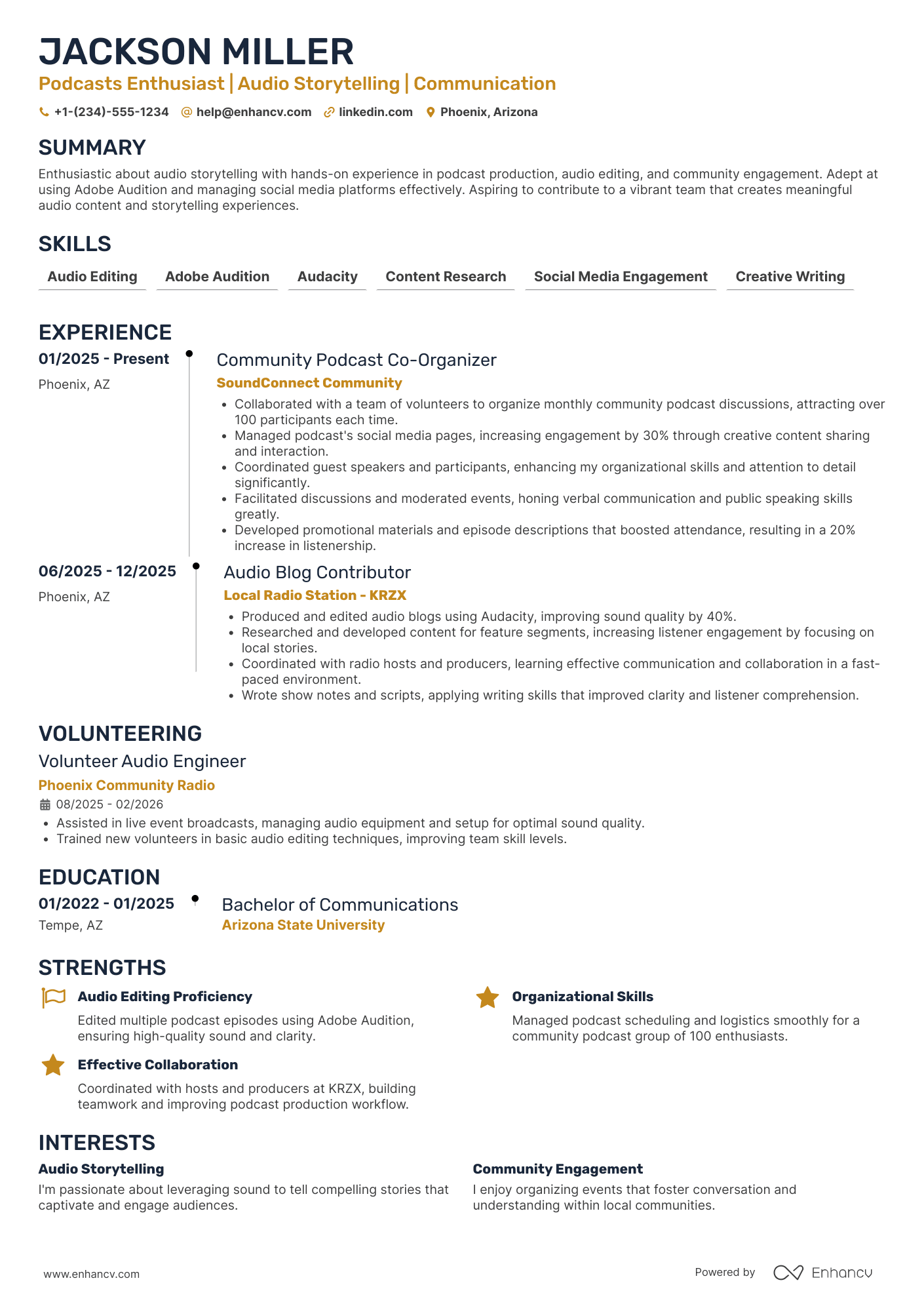 Podcaster Intern Resume Example