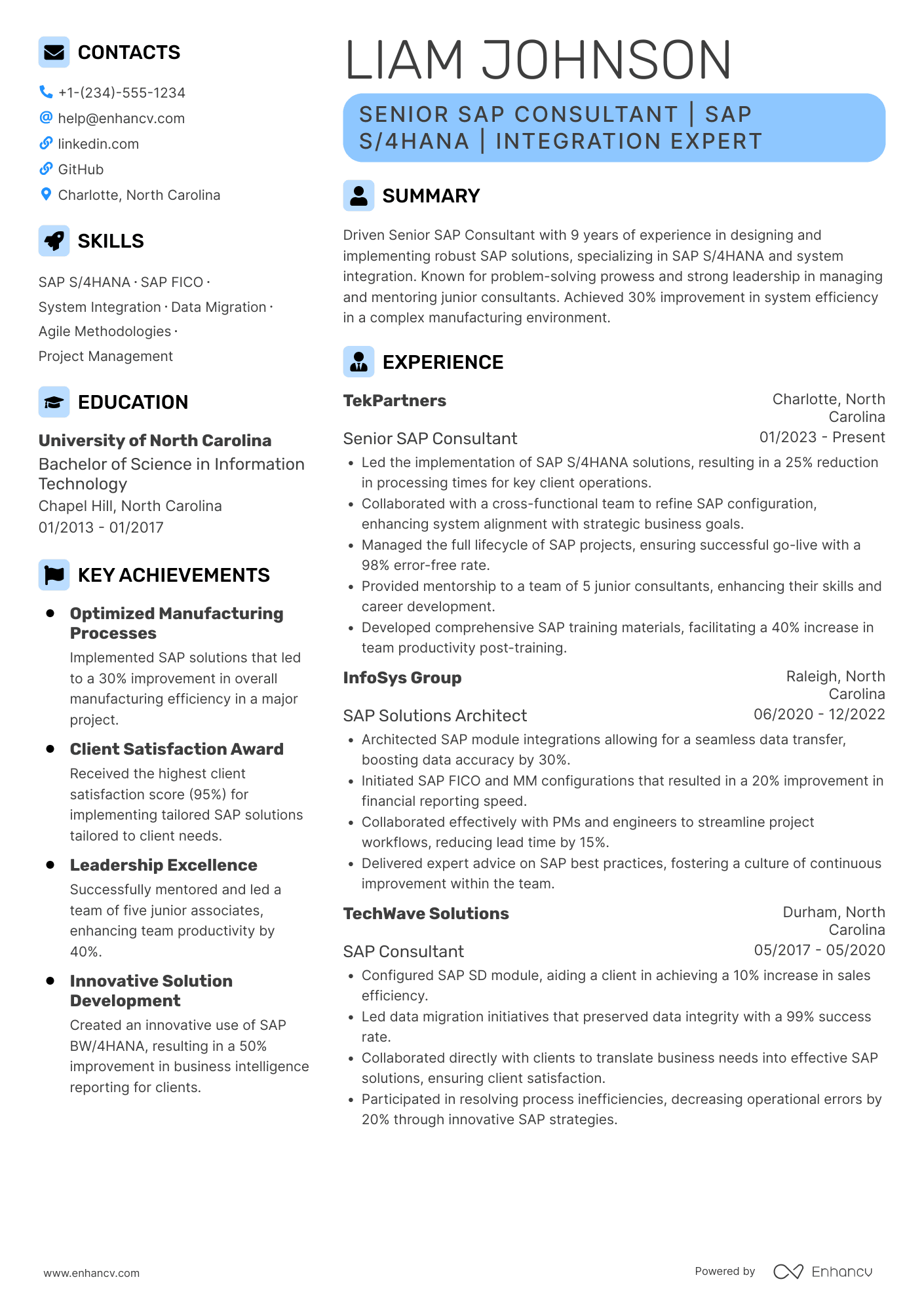 Senior SAP Consultant Resume Example