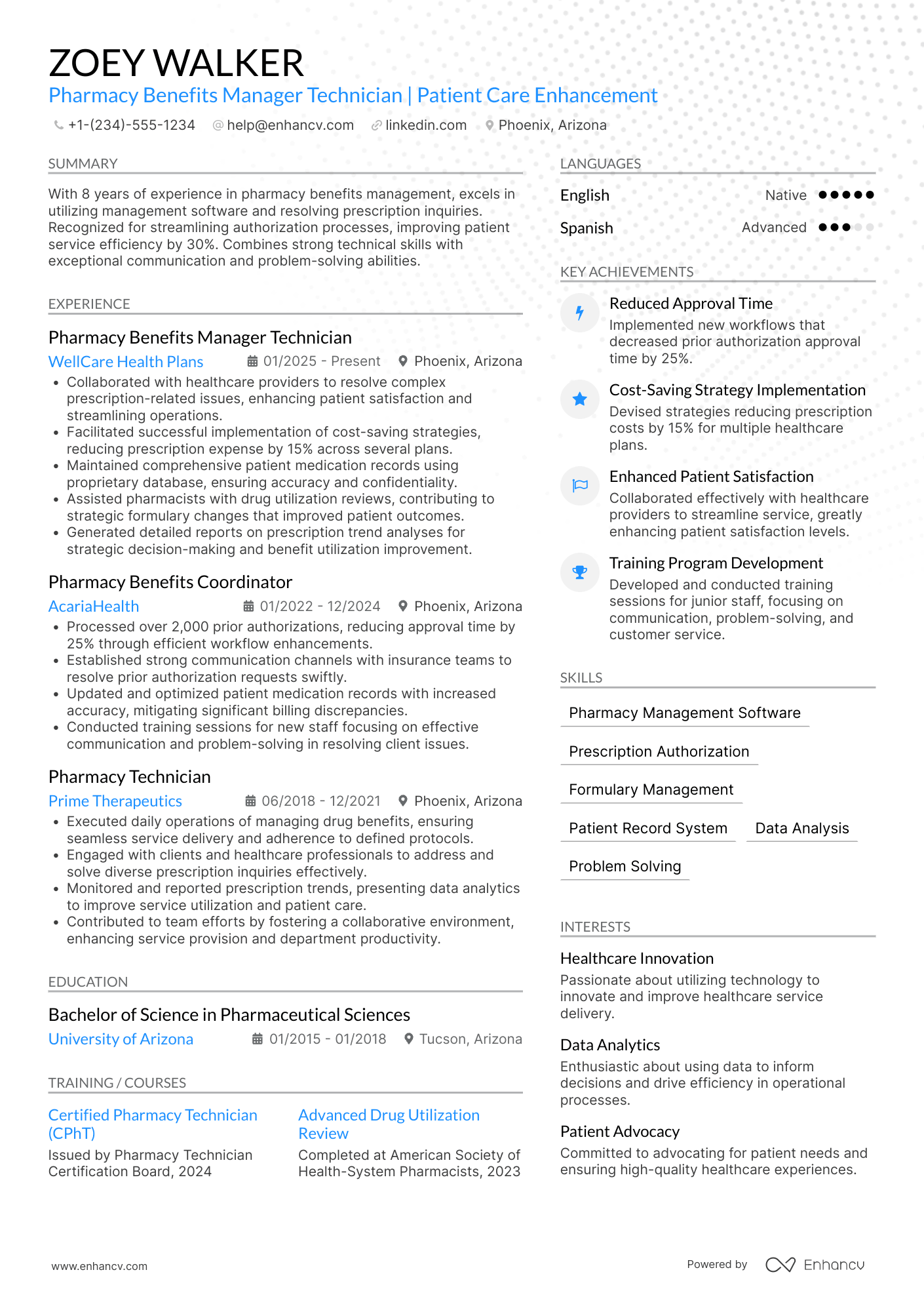 Pharmacy Benefits Manager Technician Resume Example