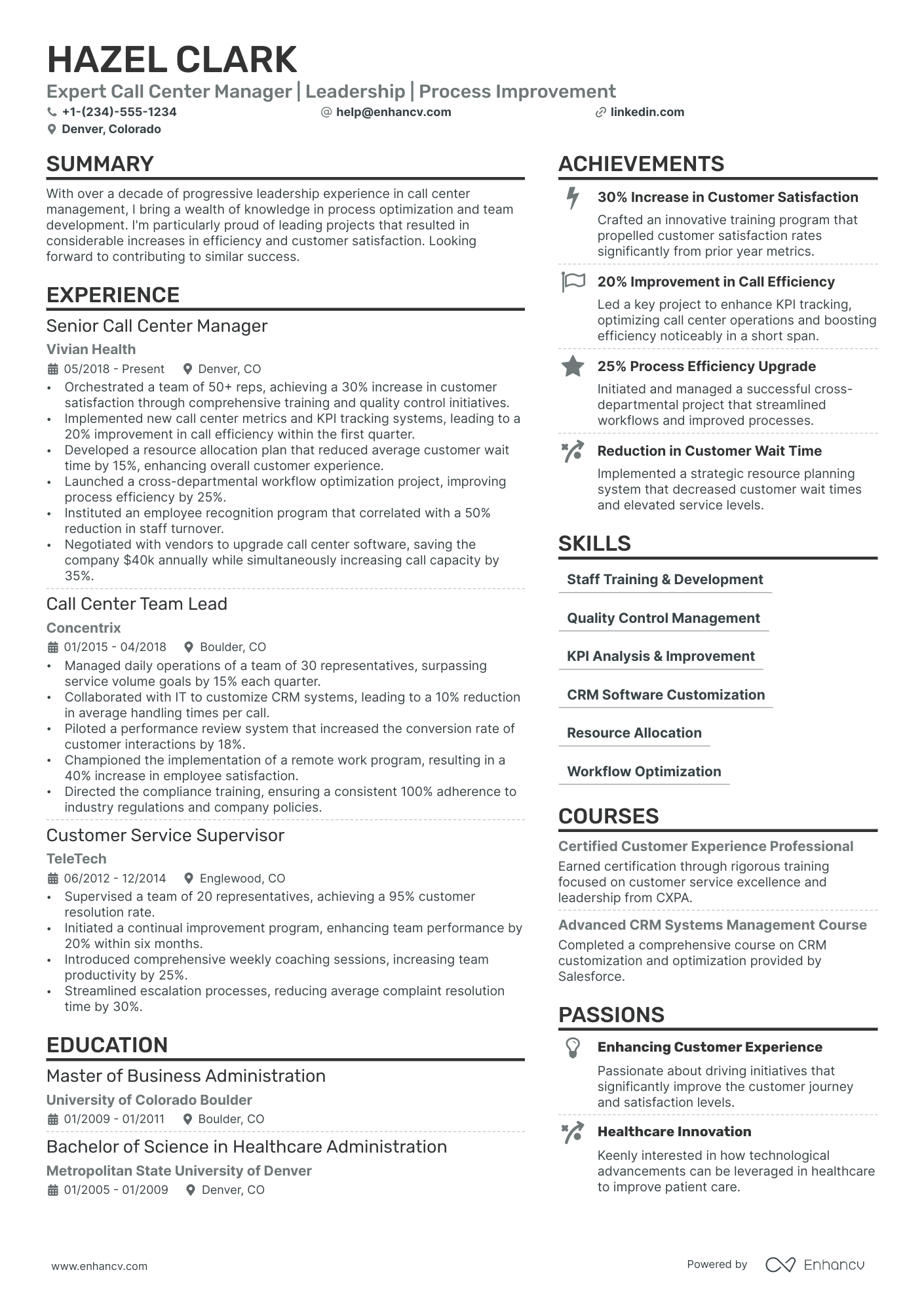 Center Manager Resume Example