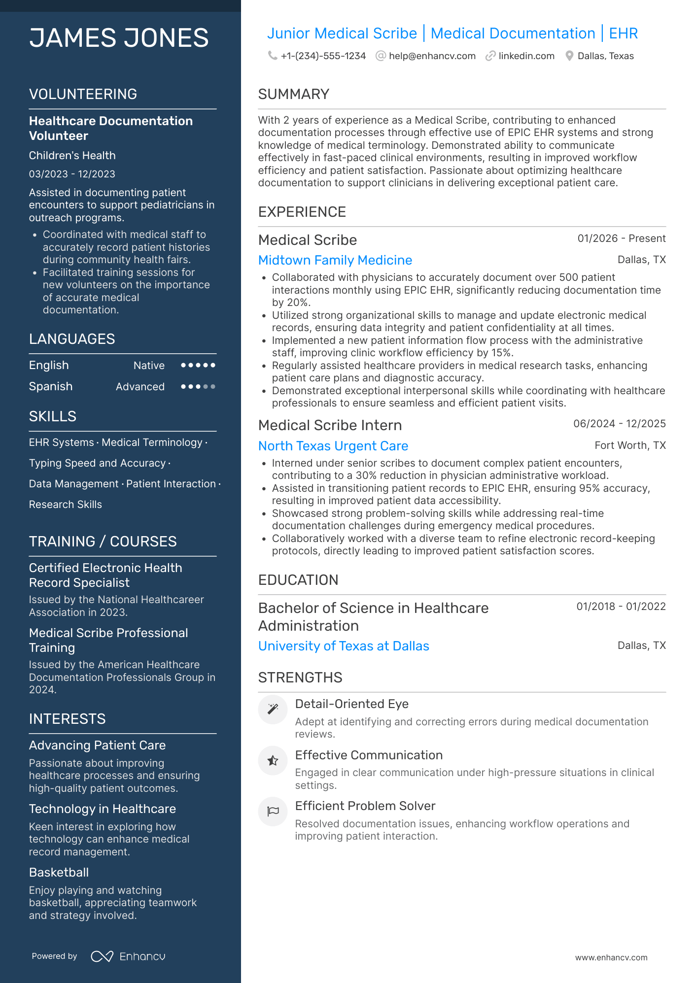 Junior Medical Scribe Resume Example
