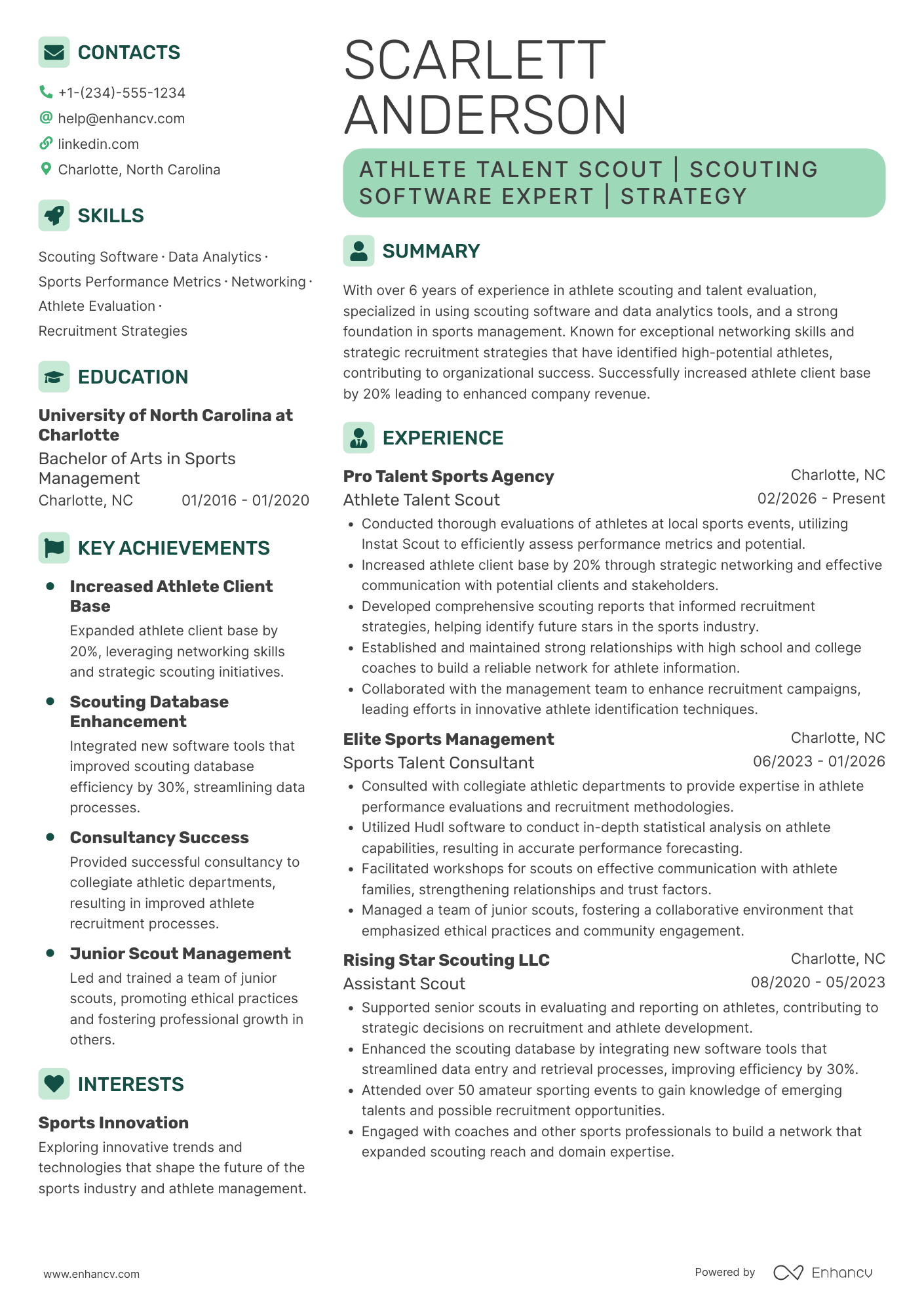 Athlete Talent Scout Resume Example