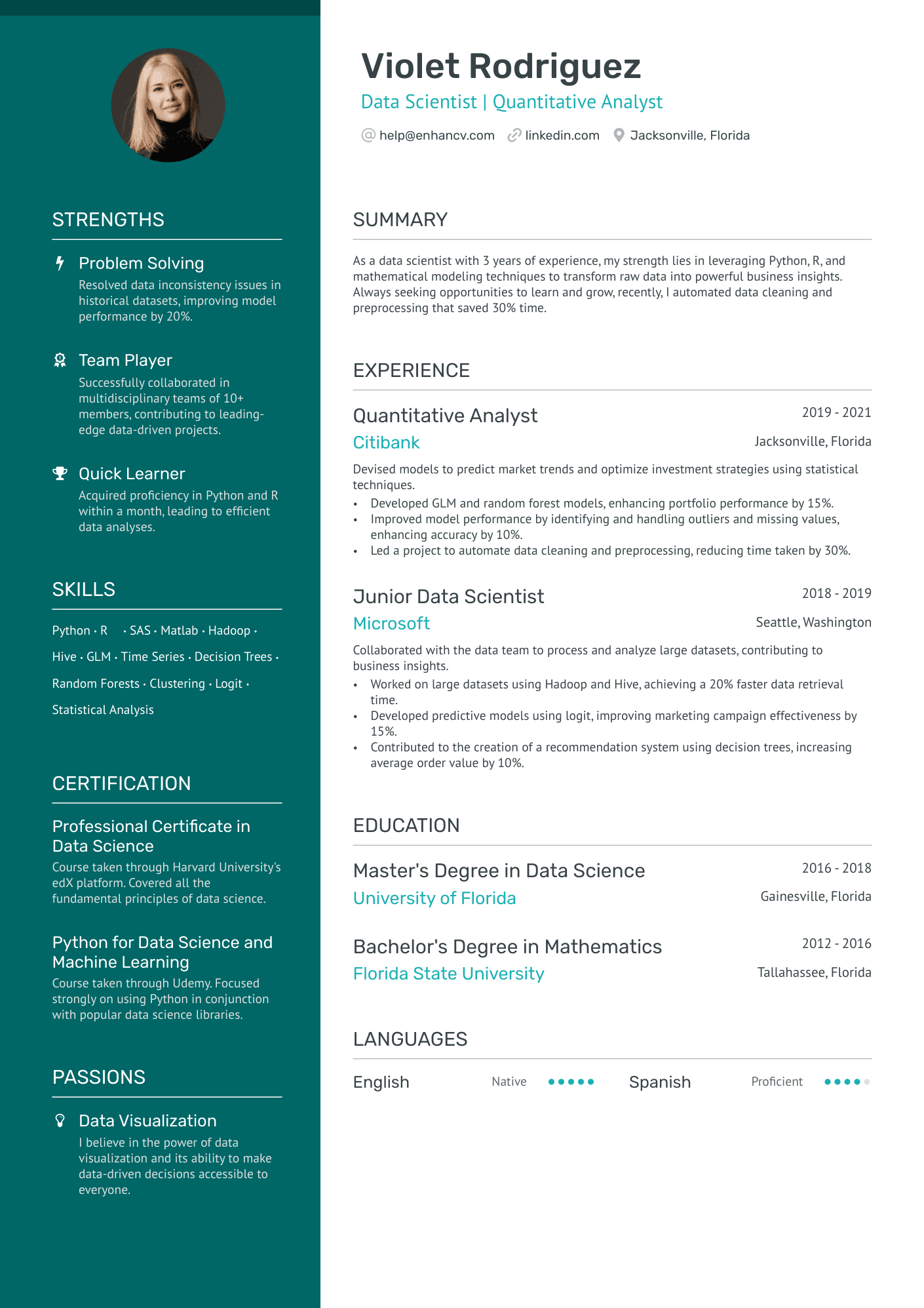 Data Science Consultant Resume Example