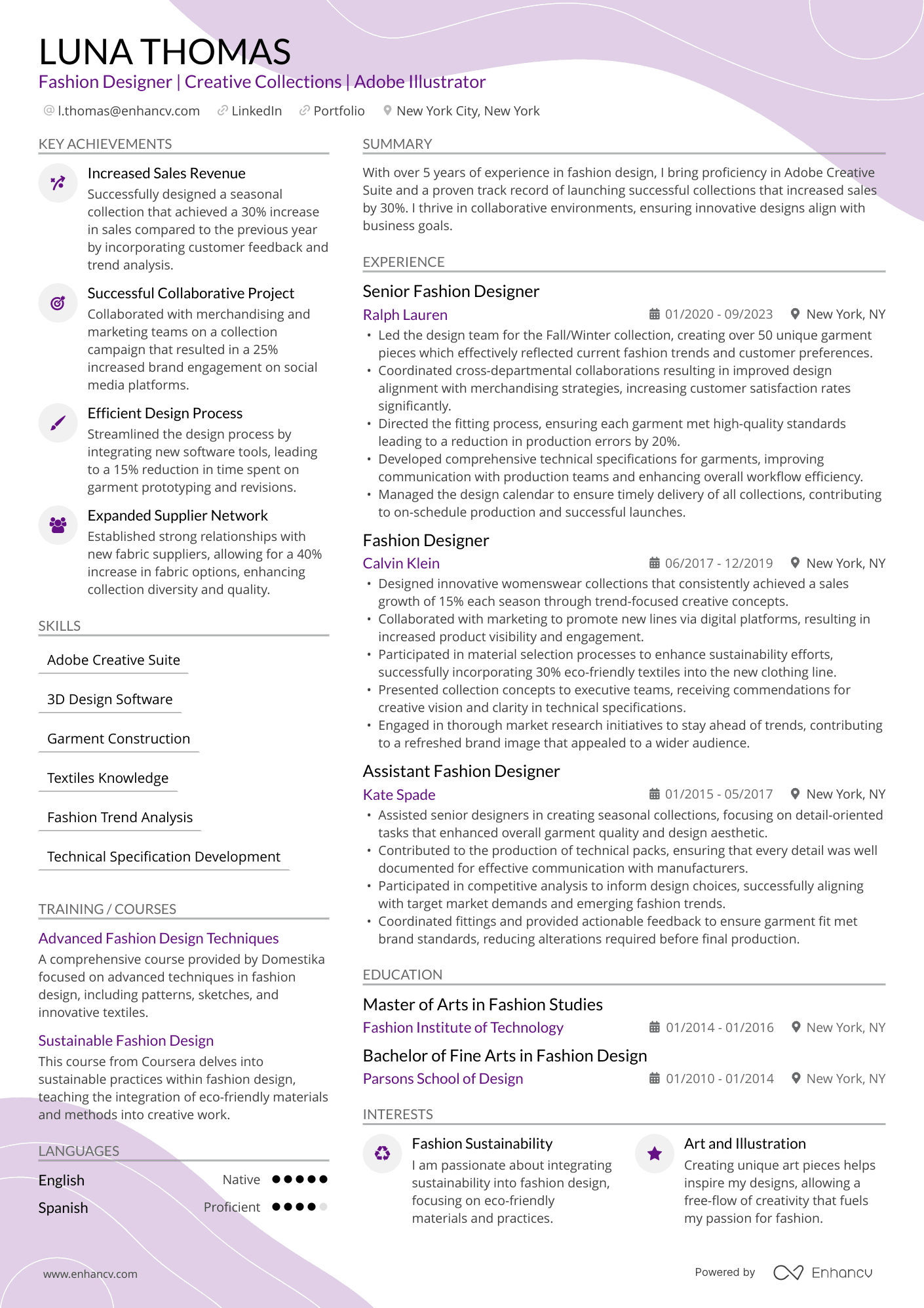 Fashion Designer Resume Example