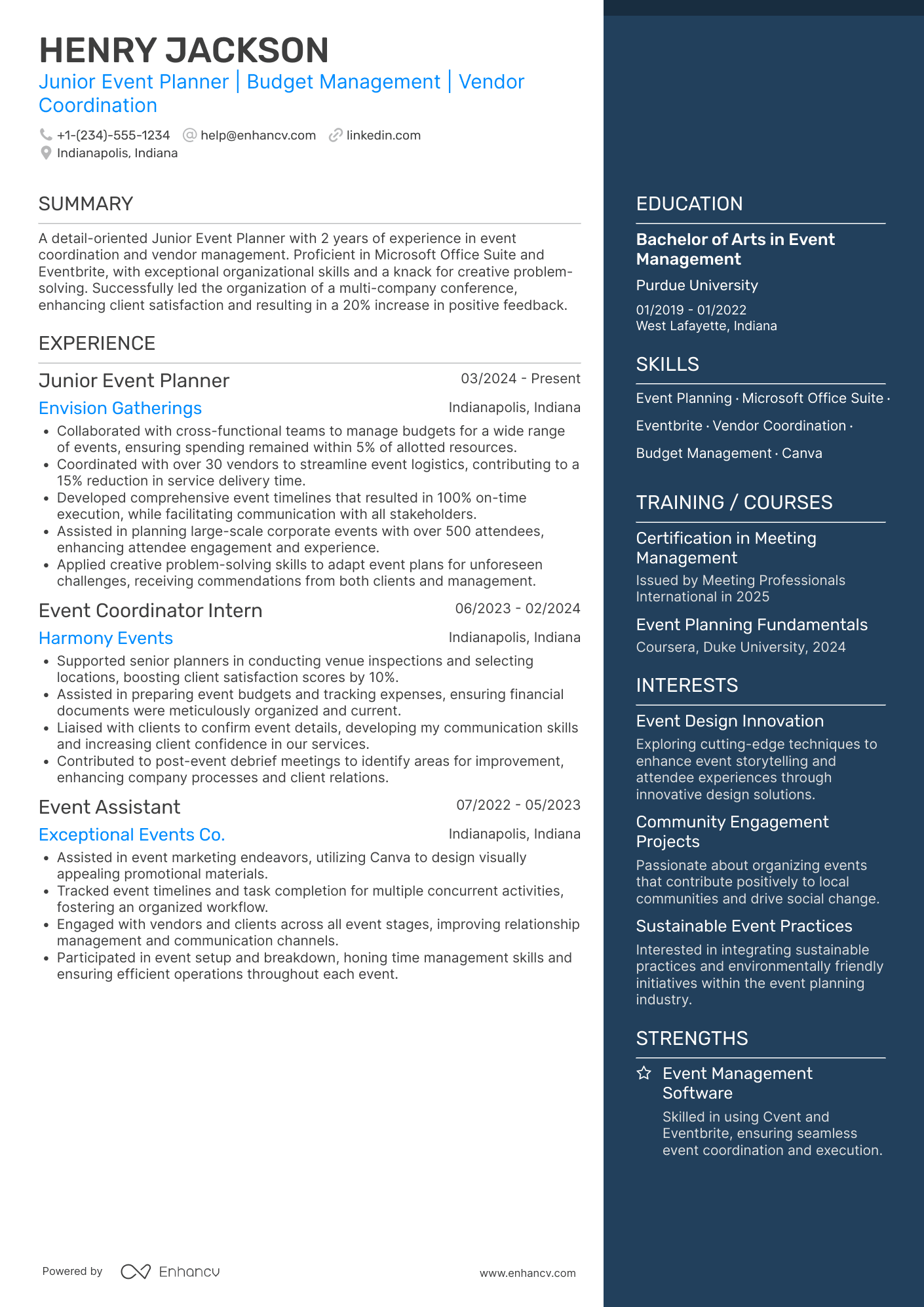 Junior Event Planner Resume Example