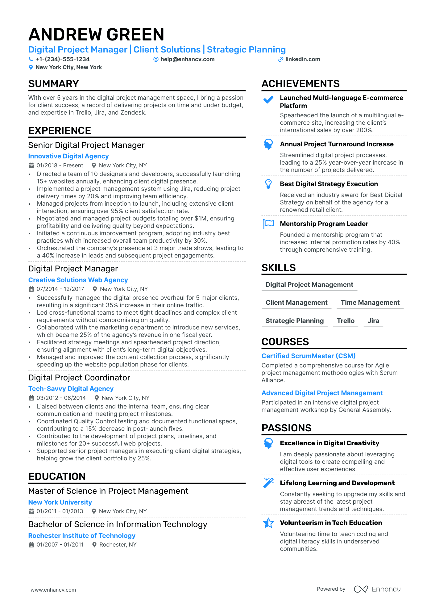 Digital Project Manager Resume Example
