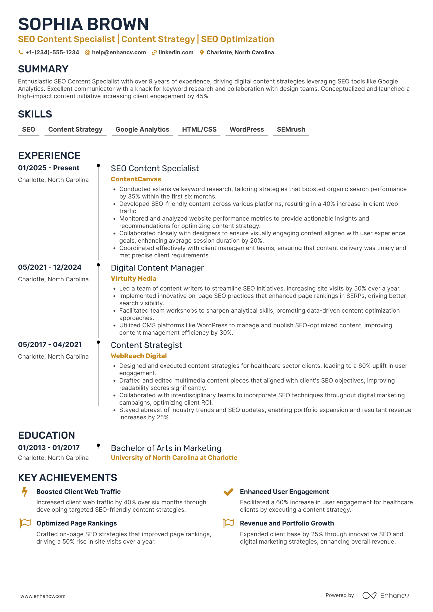 SEO Content Specialist Resume Example