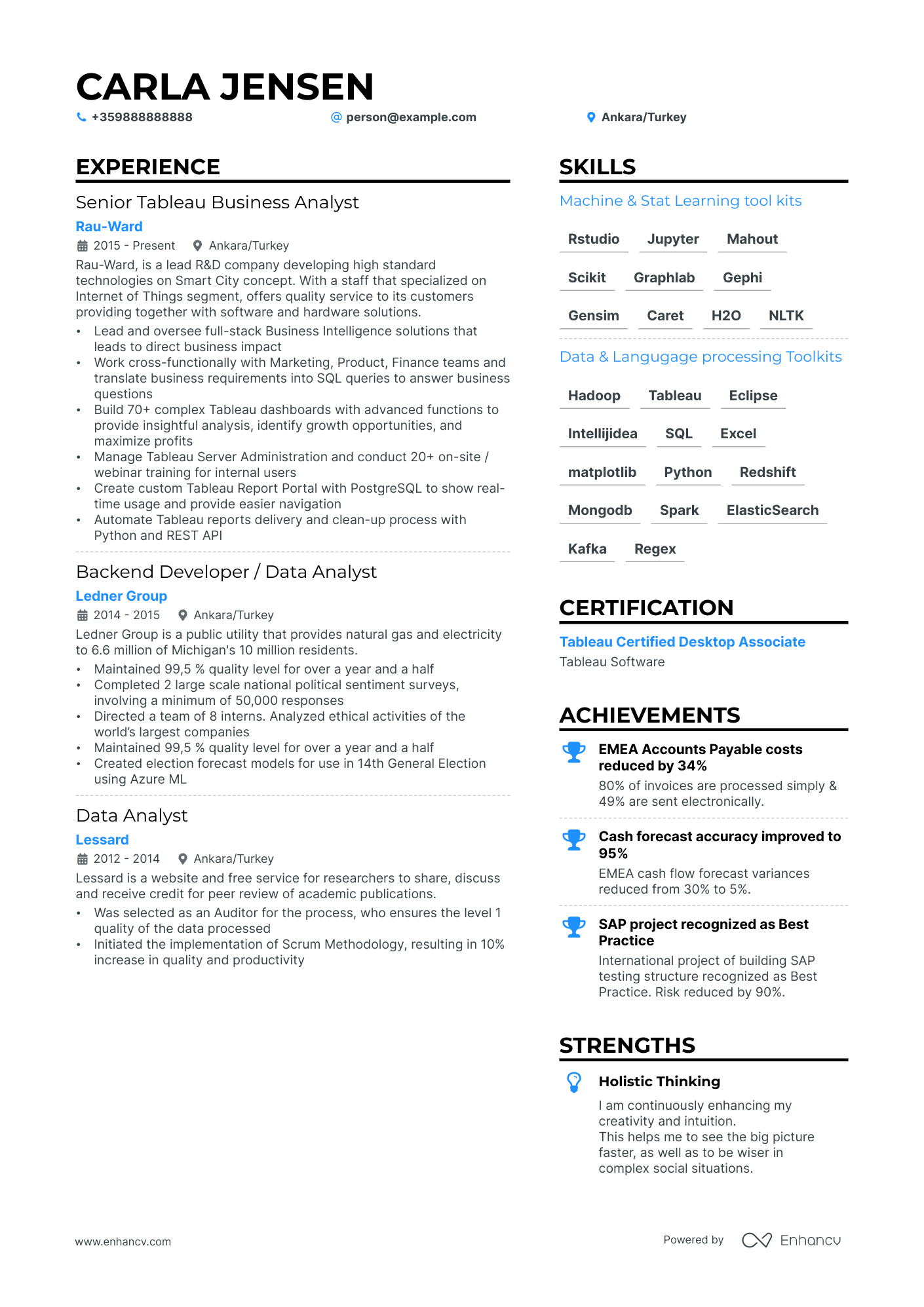 Tableau Business Analyst Resume Example