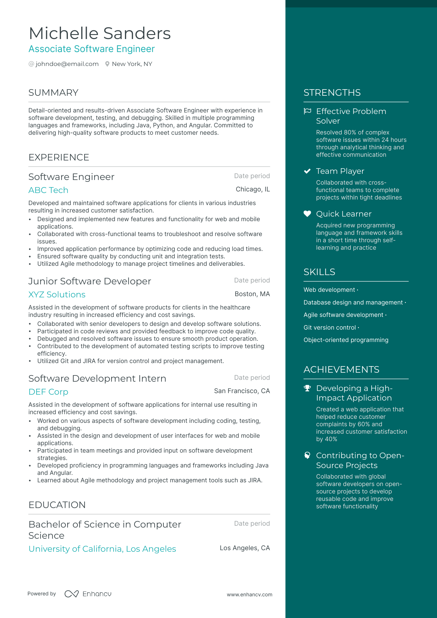 Associate Software Engineer Resume Example