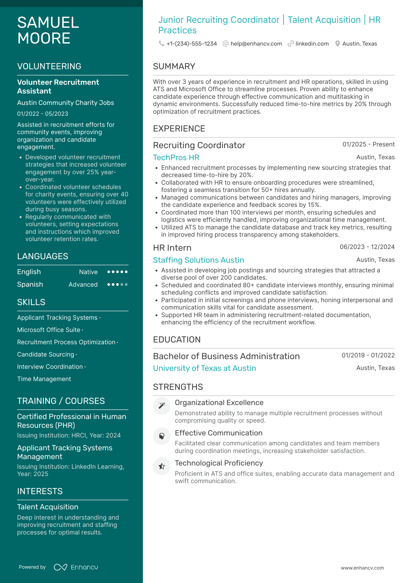 Junior Recruiting Coordinator Resume Example