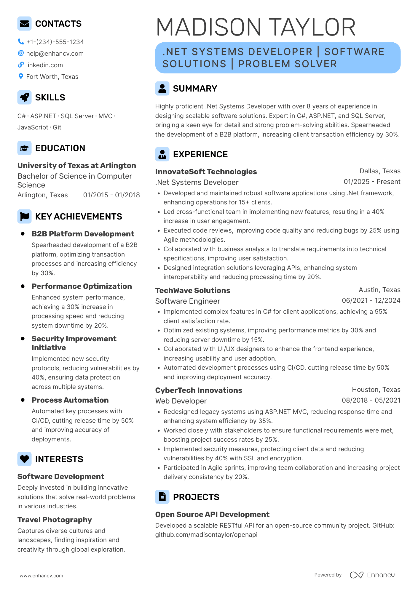 .Net Systems Developer Resume Example