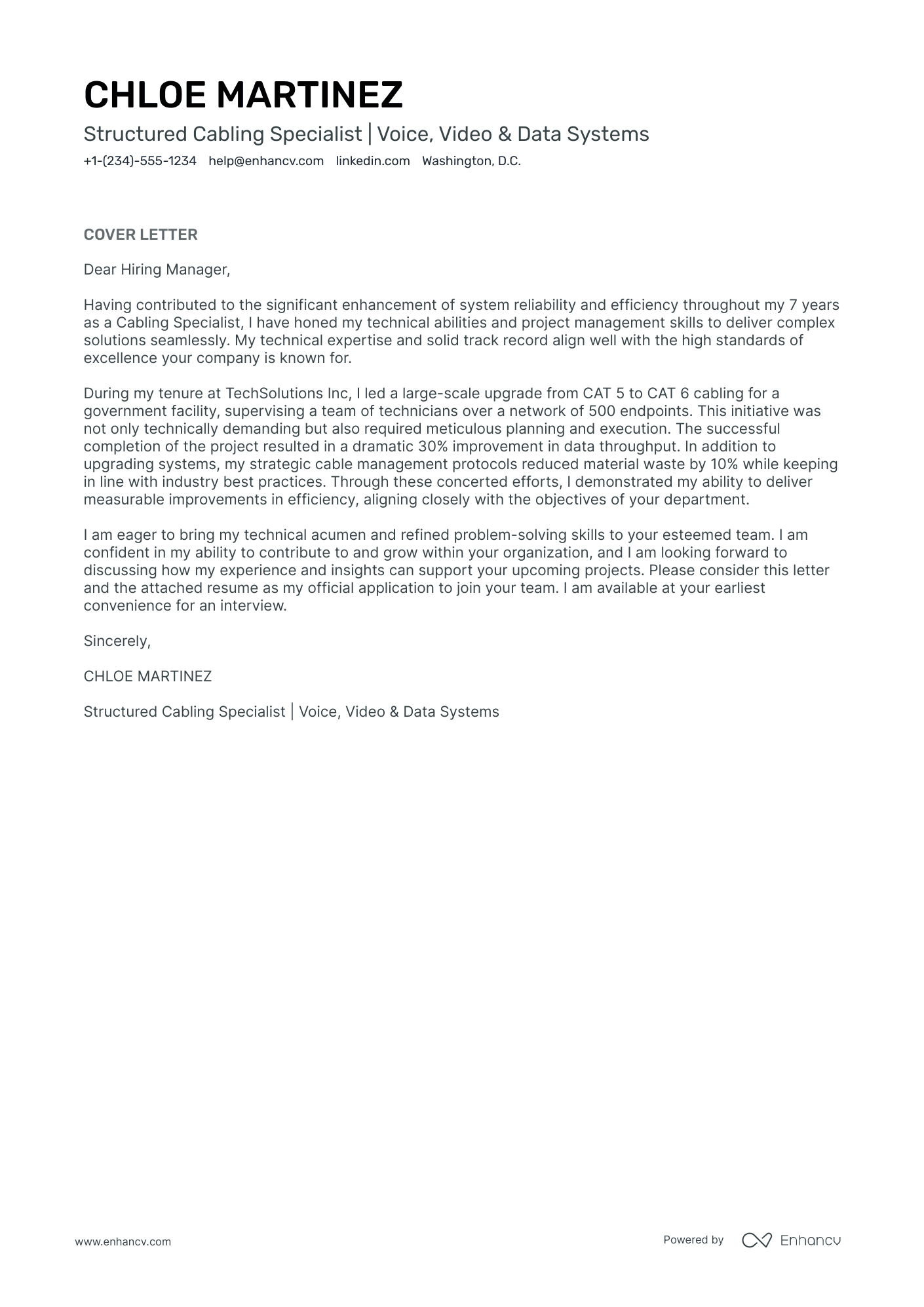 Cable Technician Resume Example
